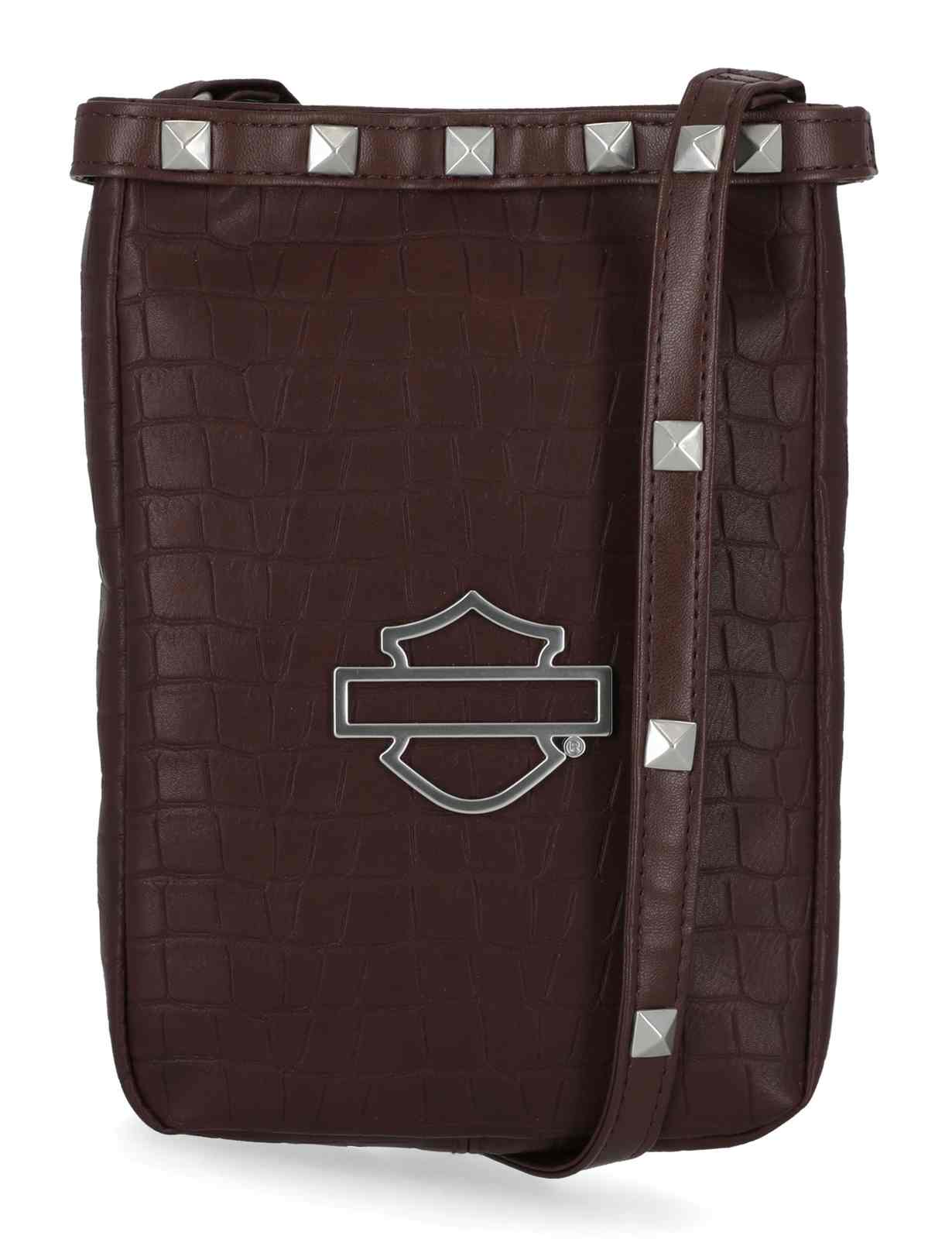 Harley-Davidson Women's Metal Bar & Shield Logo Croco Crossbody Purse, Maroon - Wisconsin Harley-Davidson