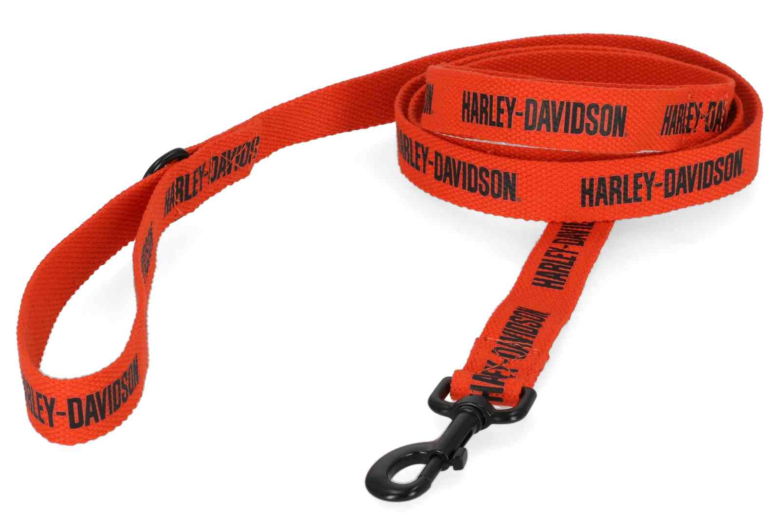 Harley-Davidson Text Dog Leash, Polyester Strap & Handle - Orange & Black - Wisconsin Harley-Davidson