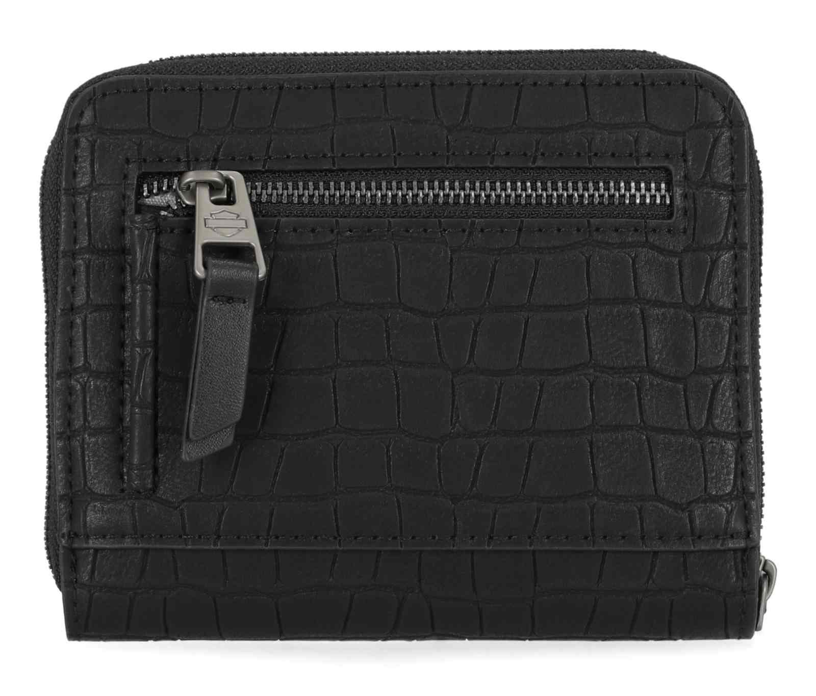 Harley-Davidson Women's Metal Bar & Shield Croco Small Zip Around Wallet, Black - No Hassle Returns at Wisconsin Harley