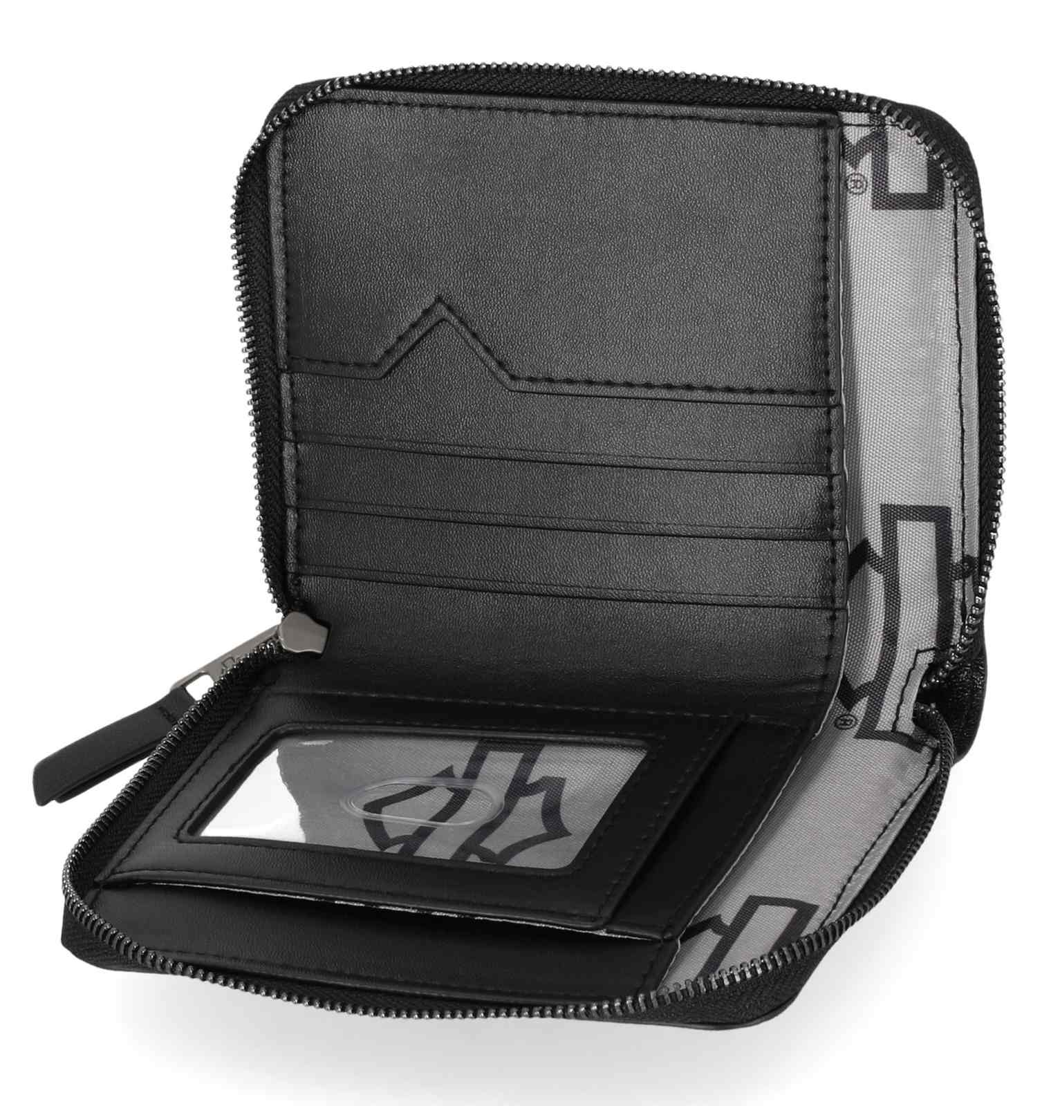 Harley-Davidson Women's Metal Bar & Shield Croco Small Zip Around Wallet, Black - Largest Selection of Harley-Davidson Products