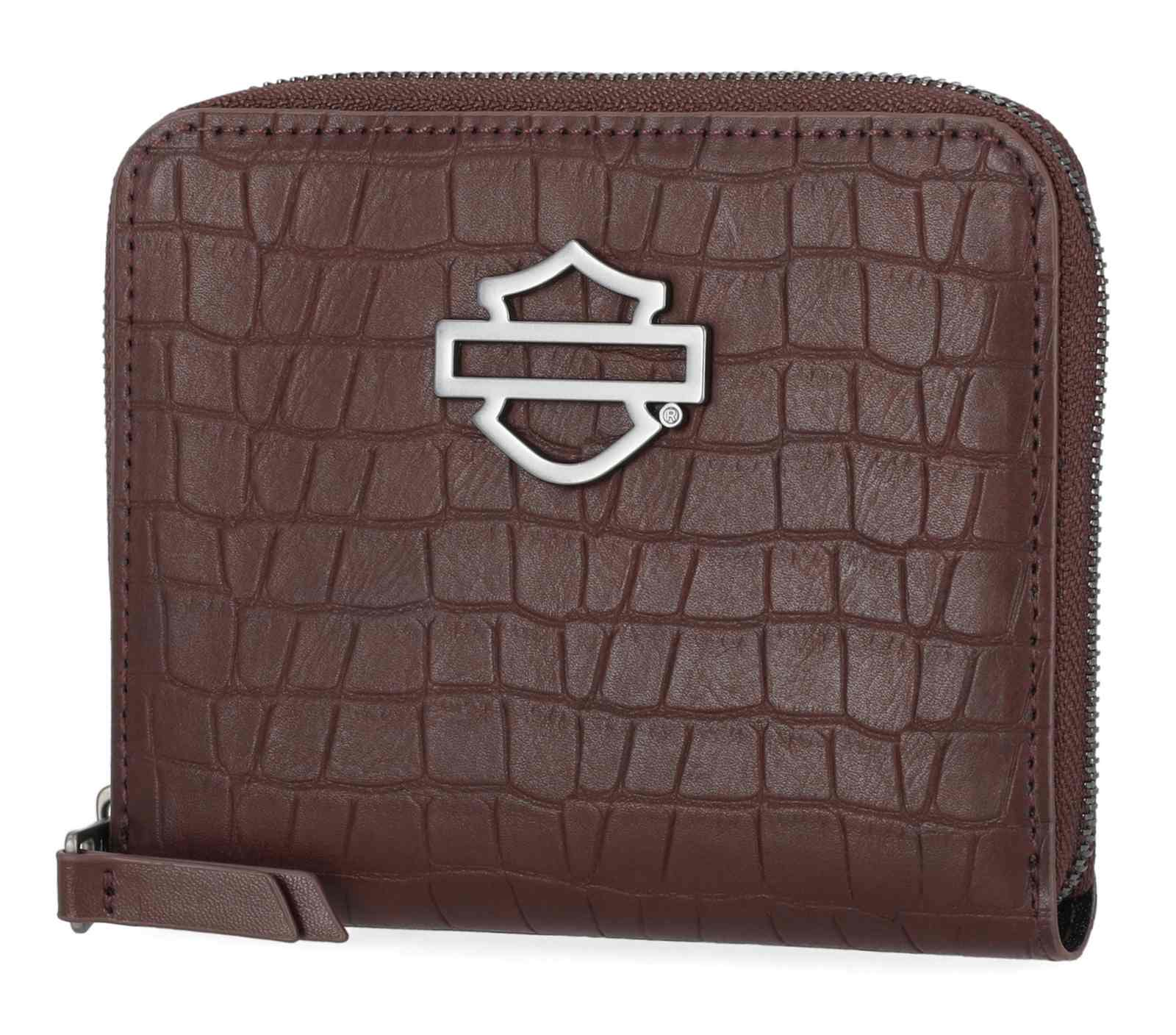 Harley-Davidson® Women's Metal Bar & Shield Croco Small Zip Around