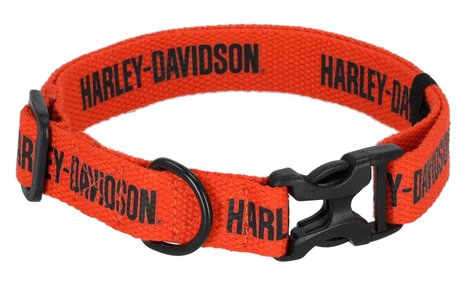 Harley-Davidson Text Dog Collar, Matte Black Finish, Orange Polyester - Wisconsin Harley-Davidson