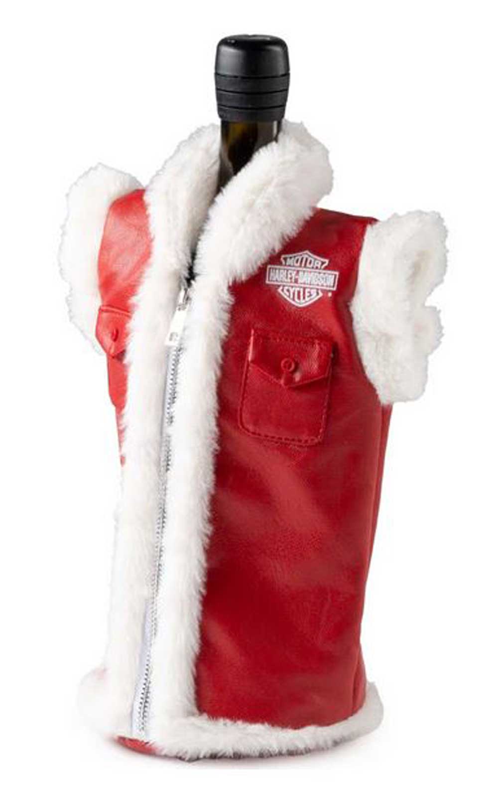 Harley-Davidson Biker Santa Fur Trim Vest Insulated Wine Bottle Cooler, Red - No Hassle Returns at Wisconsin Harley