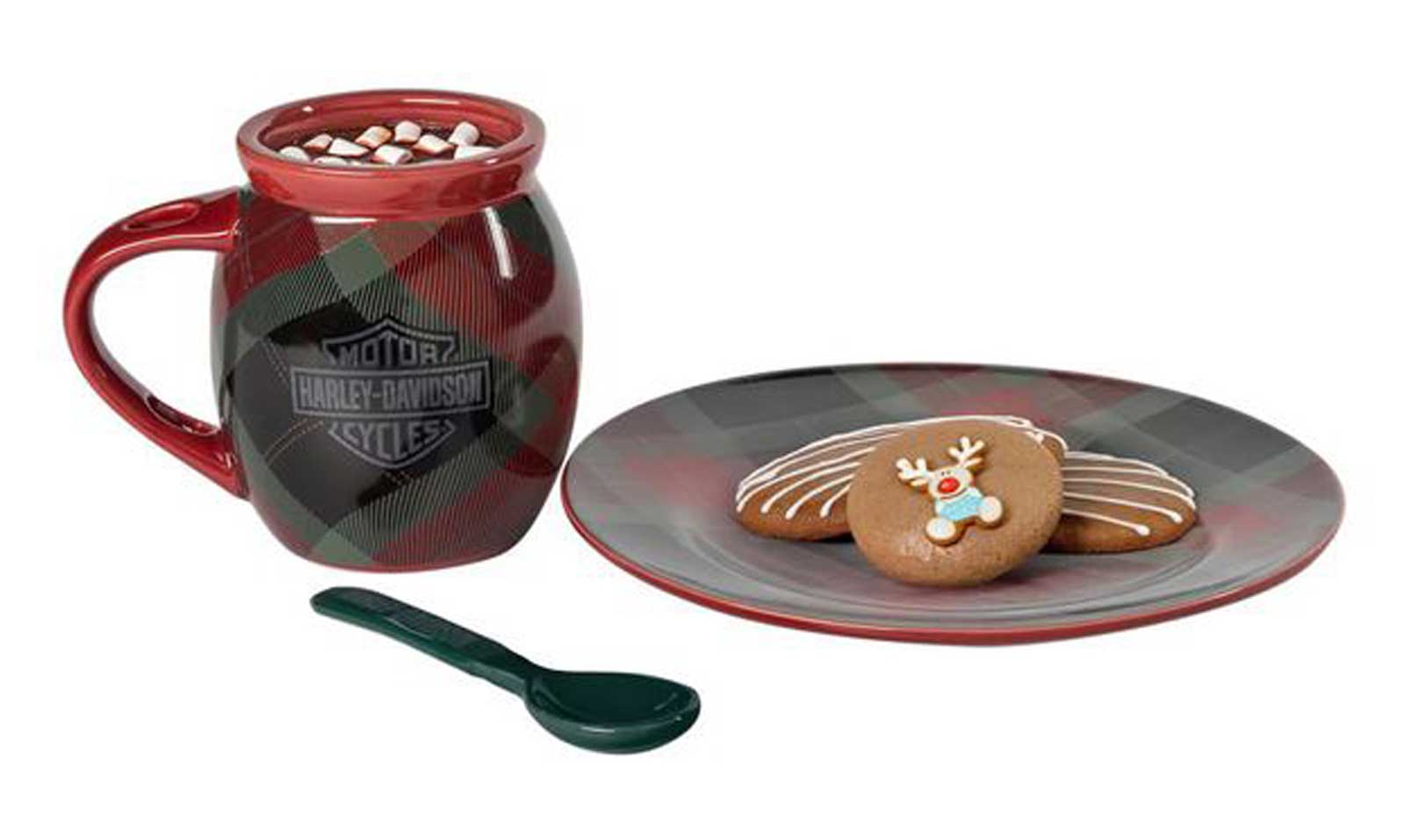 Harley-Davidson® Holiday Plaid Bar & Shield Cocoa Mug & Saucer Set