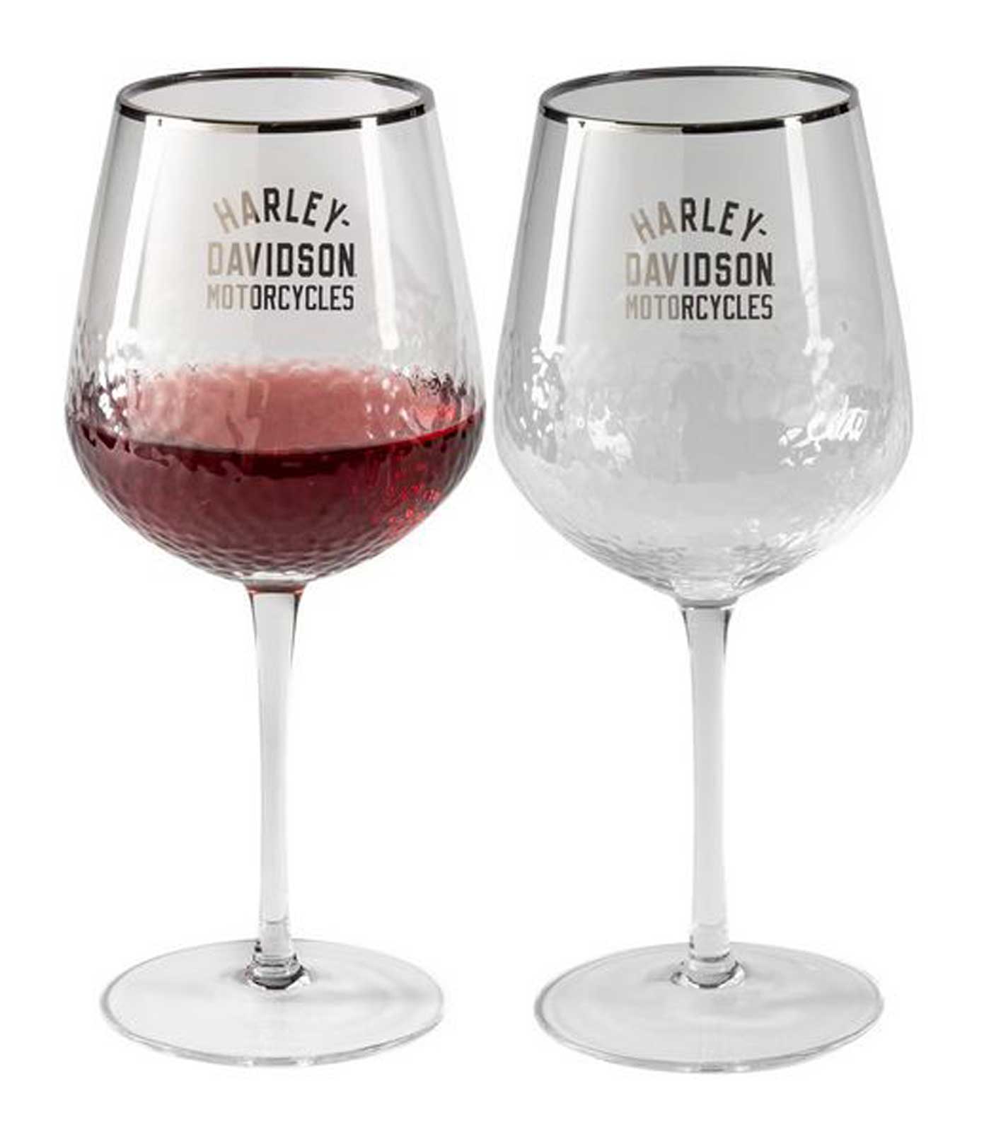 Harley-Davidson 18 oz. Pebbled Textured Stemmed Wine Glass Set, Set of Two - Wisconsin Harley-Davidson