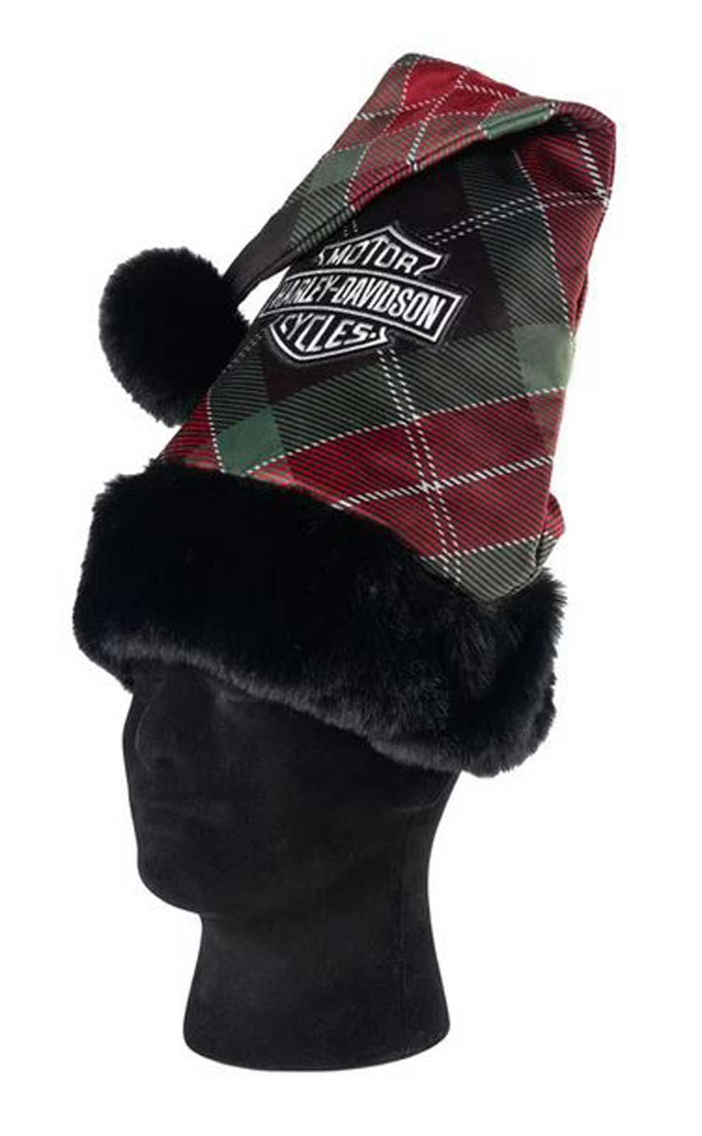 Harley-Davidson Embroidered Bar & Shield Logo Holiday Plaid Santa Hat - No Hassle Returns at Wisconsin Harley