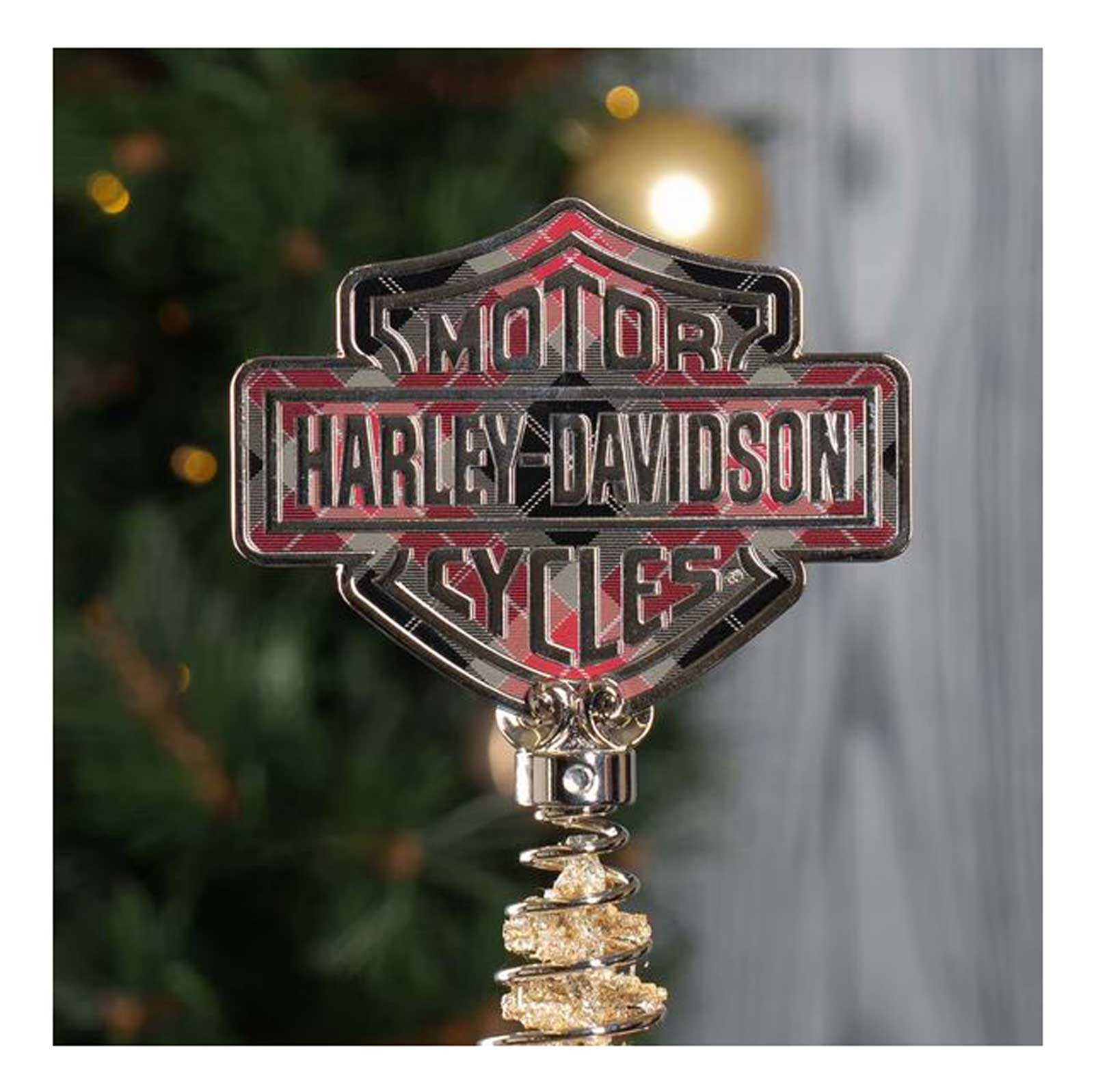 Harley-Davidson Free Shipping - Harley-Davidson Holiday Plaid Bar & Shield Logo Christmas Tree Topper, Silver - Free Shipping on many products plus Orders Over $99