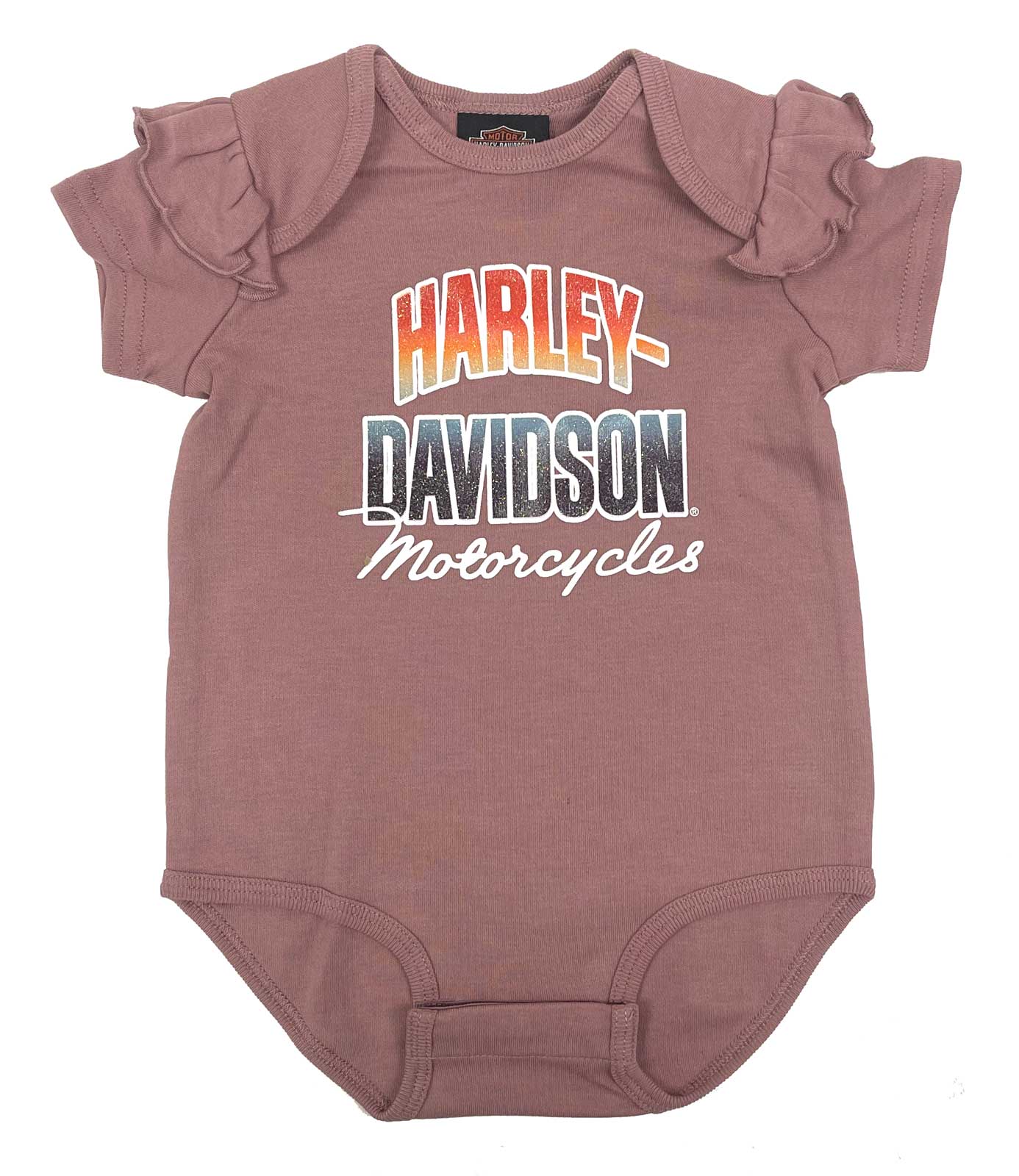 Harley-Davidson Baby Girls' Glittery H-D Short Sleeve Infant Ruffle Creeper - Wisconsin Harley-Davidson