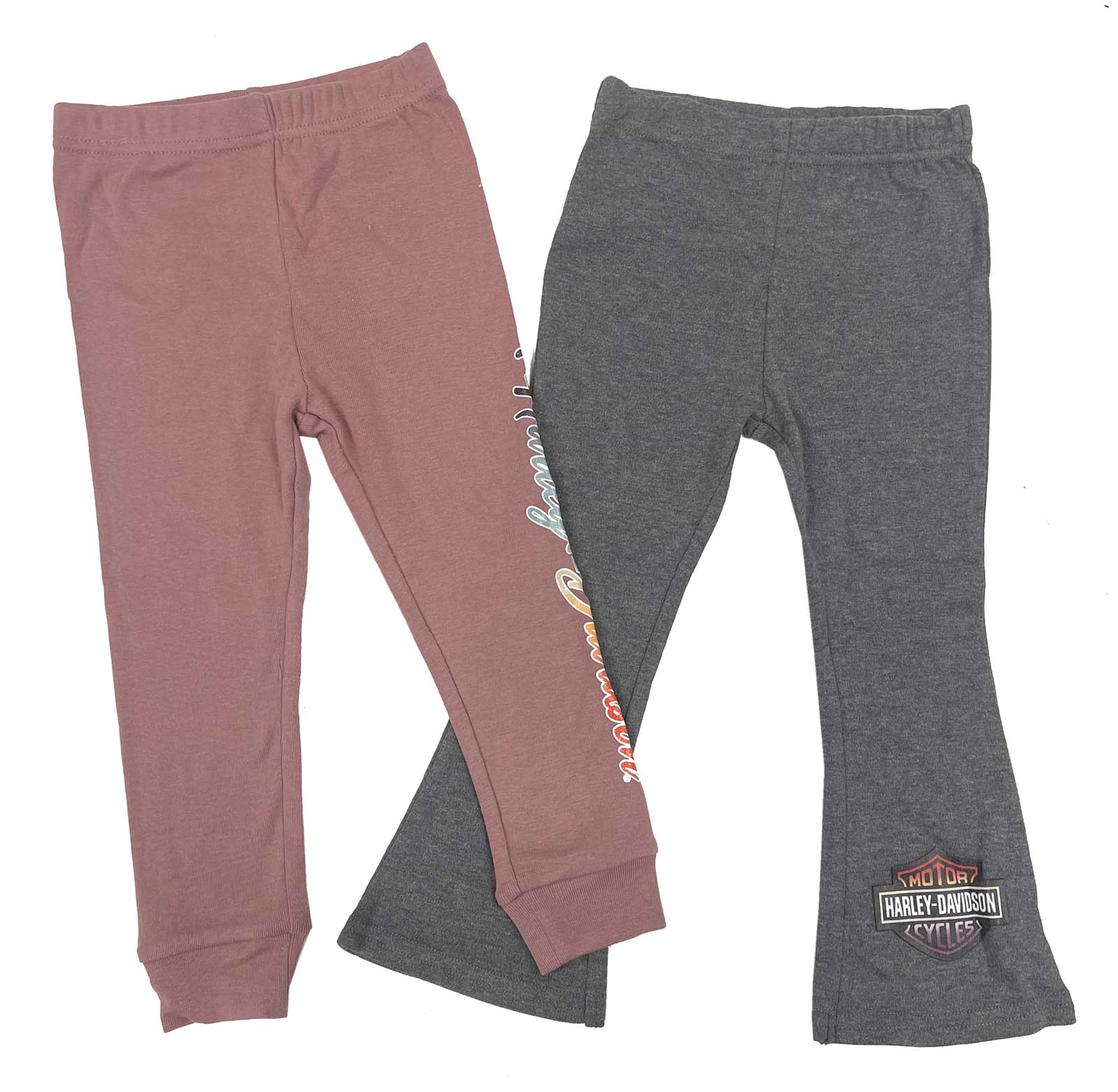 Harley-Davidson Baby Girls' 2-Pack Stretch Lounge Pants Set, Gray & Dusty Pink - Wisconsin Harley-Davidson