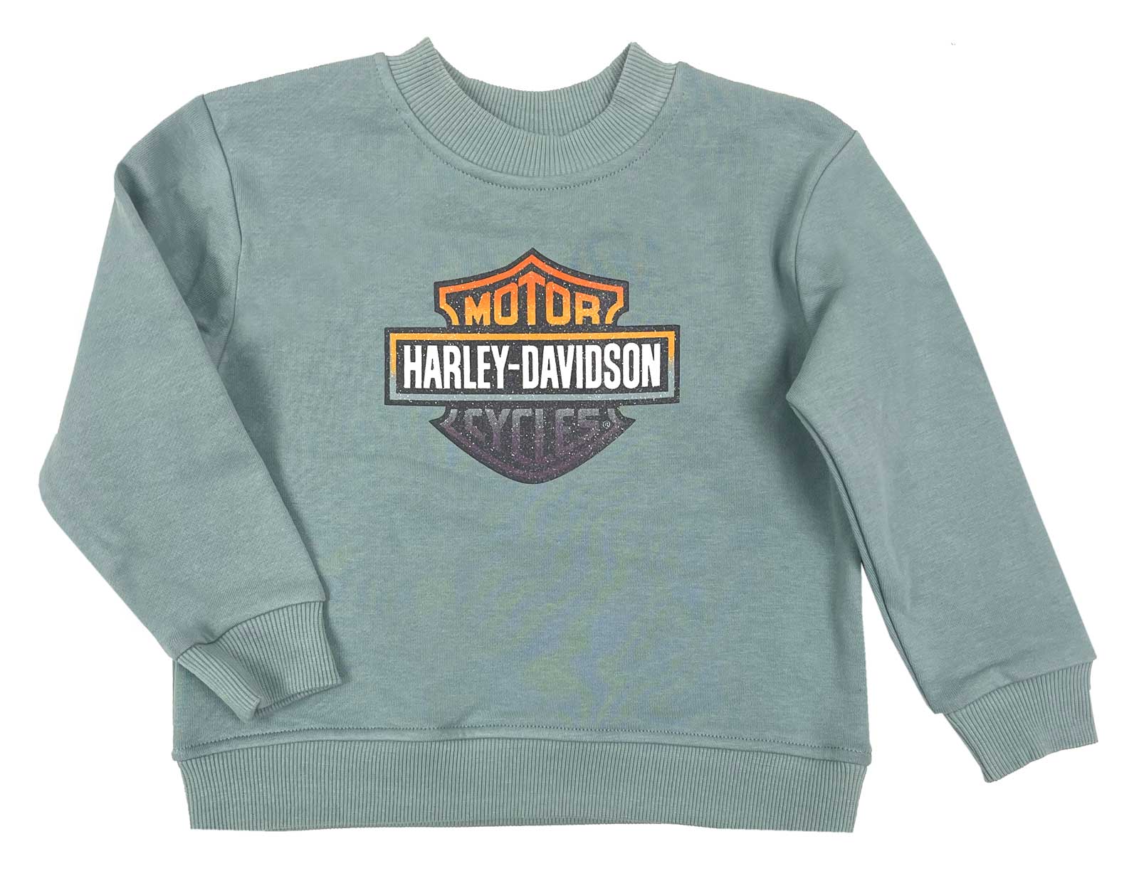 Harley-Davidson Little Girls' Glittery B&S Fleece Pullover Sweatshirt, Green - Wisconsin Harley-Davidson