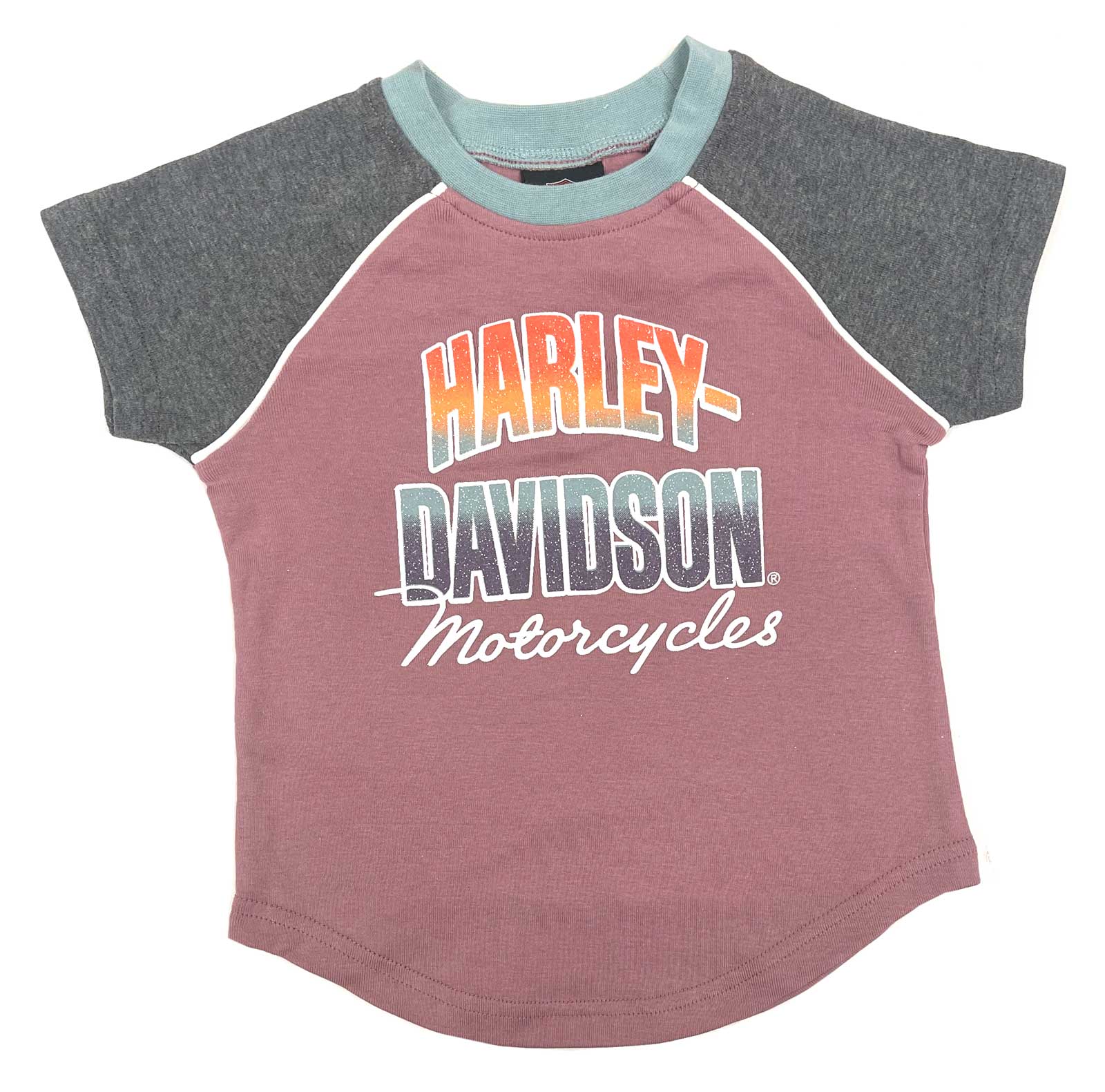 Harley-Davidson Big Girls' Glittery Short Sleeve Raglan Rib Tee, Colorblock - Wisconsin Harley-Davidson