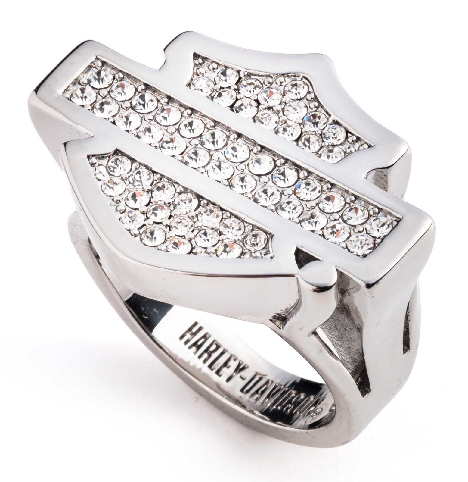 Harley-Davidson Women's Paved Crystal Bar & Shield Logo Ring, Sterling Silver - Wisconsin Harley-Davidson