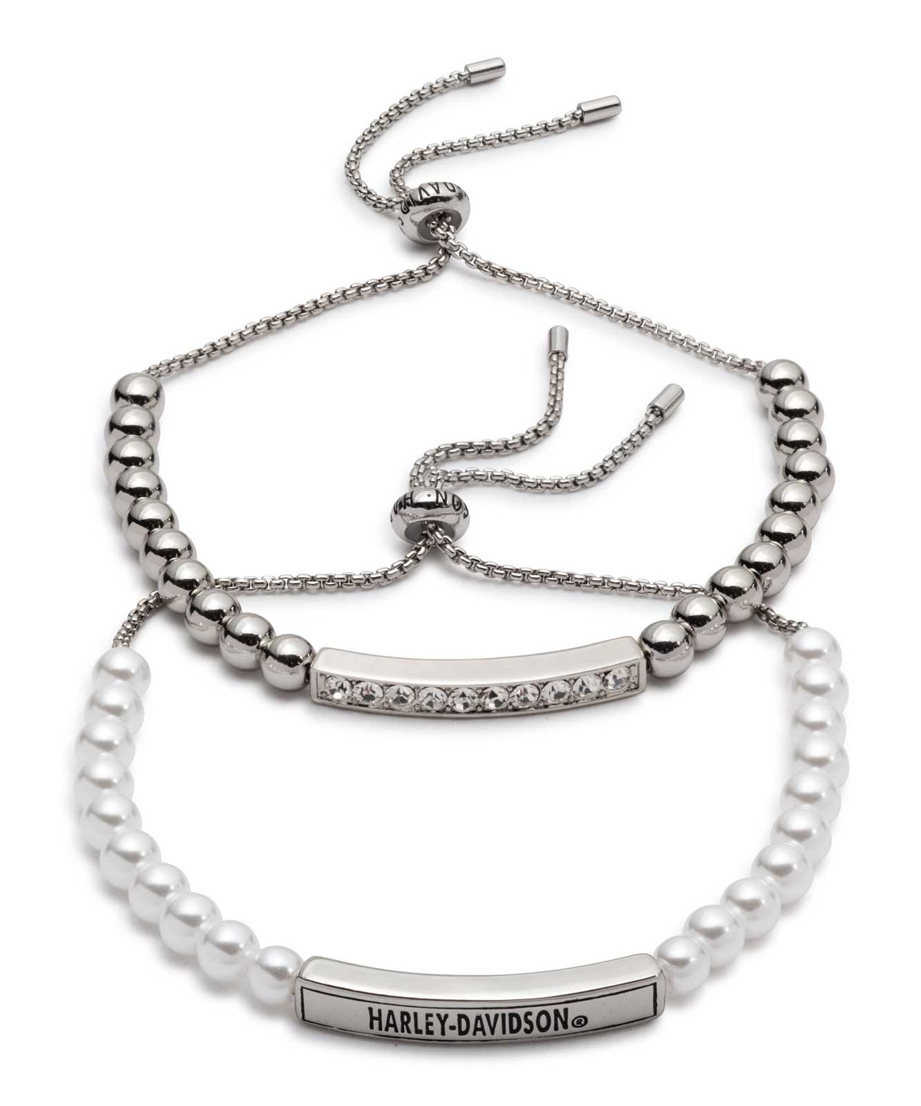 Harley-Davidson Women's Set of Two Pearl & Metal Beaded Slider Bracelets - Wisconsin Harley-Davidson