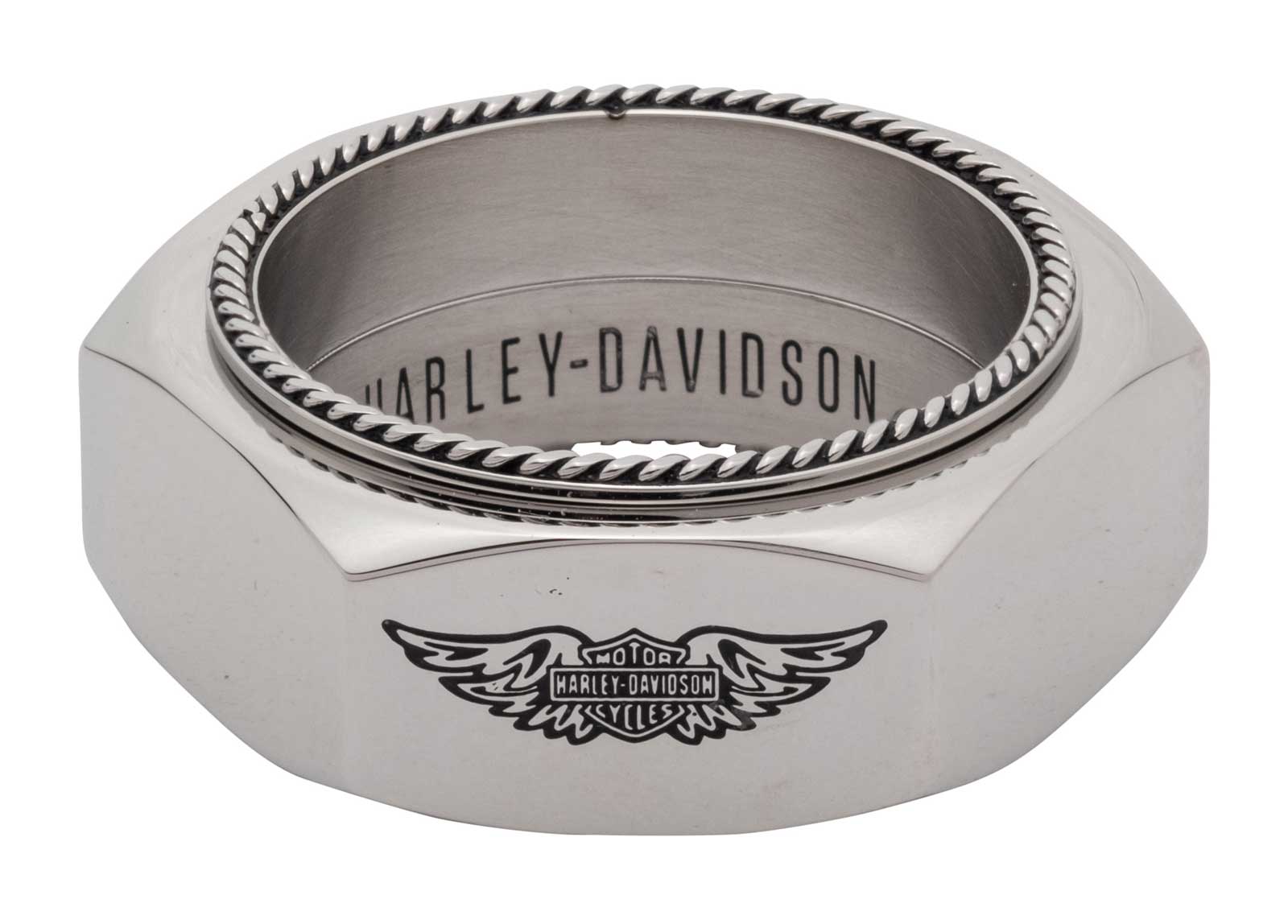Harley-Davidson Men's Bar & Shield Winged Hexagon Ring, Stainless Steel - Wisconsin Harley-Davidson
