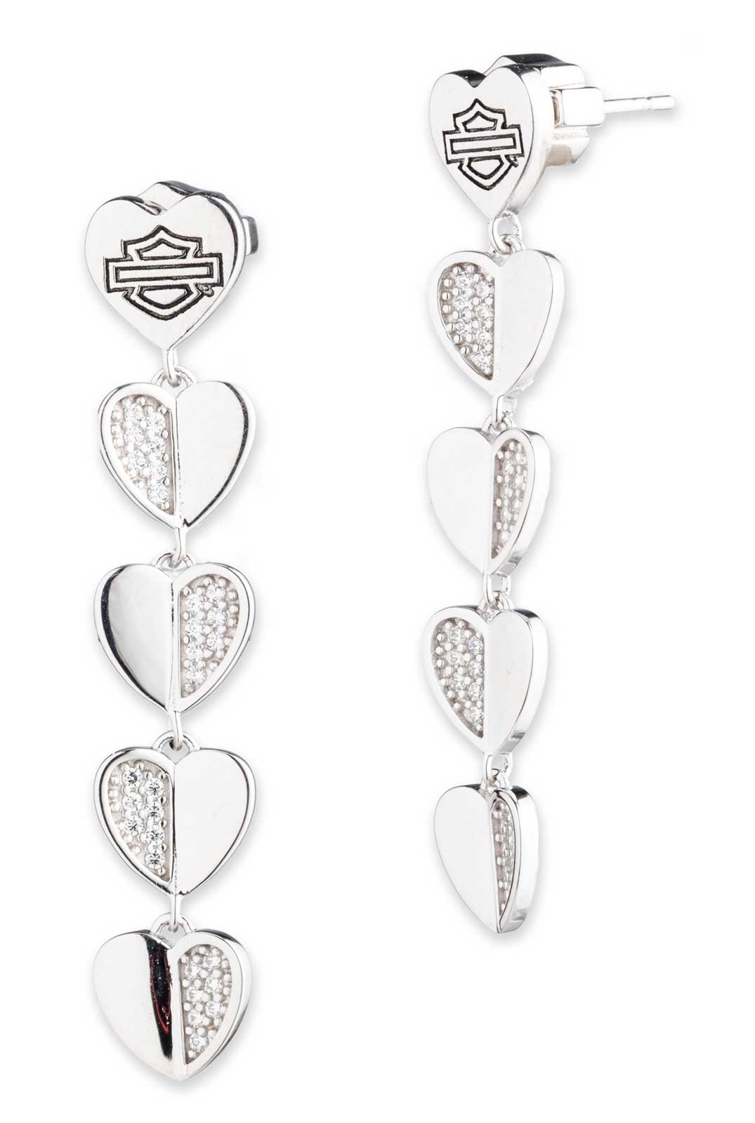 Harley-Davidson Women's Bar & Shield Heart Crystal Earrings, Sterling Silver - Wisconsin Harley-Davidson