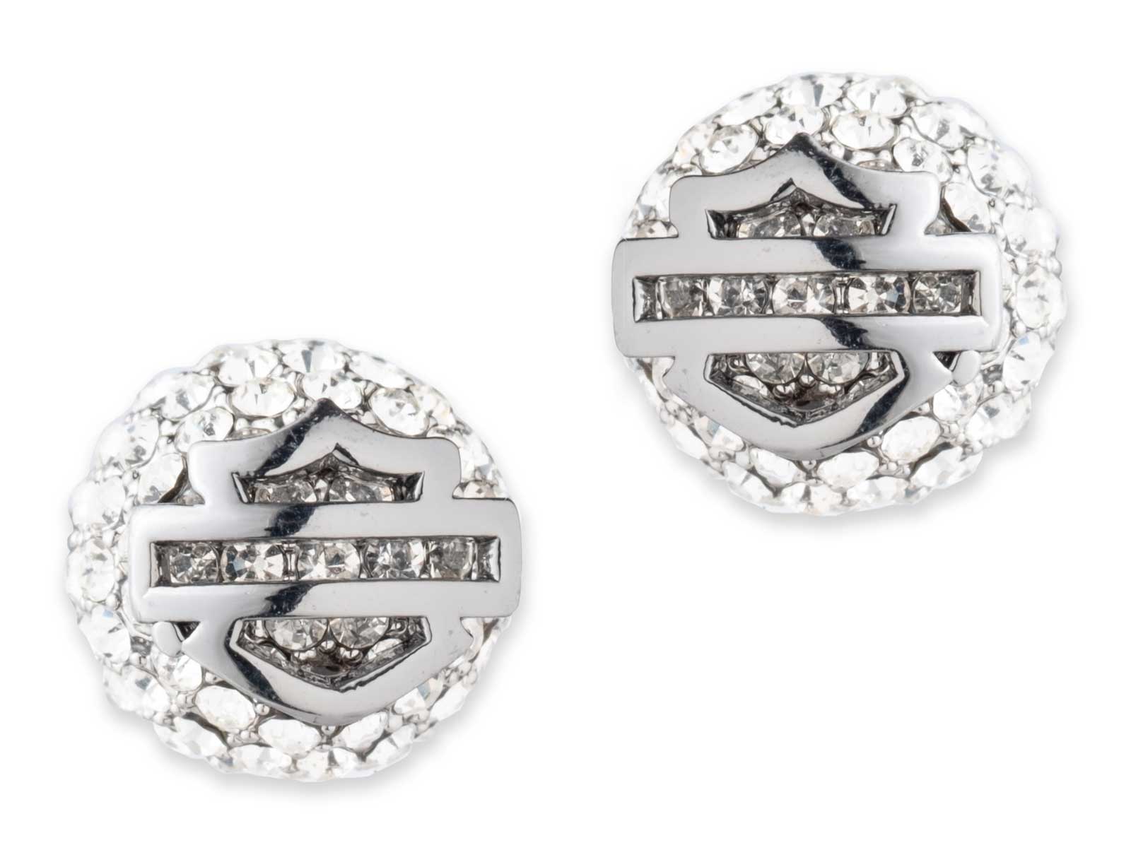 Harley-Davidson Women's Bar & Shield Round Bling Fireball Stud Earrings, Silver - Wisconsin Harley-Davidson