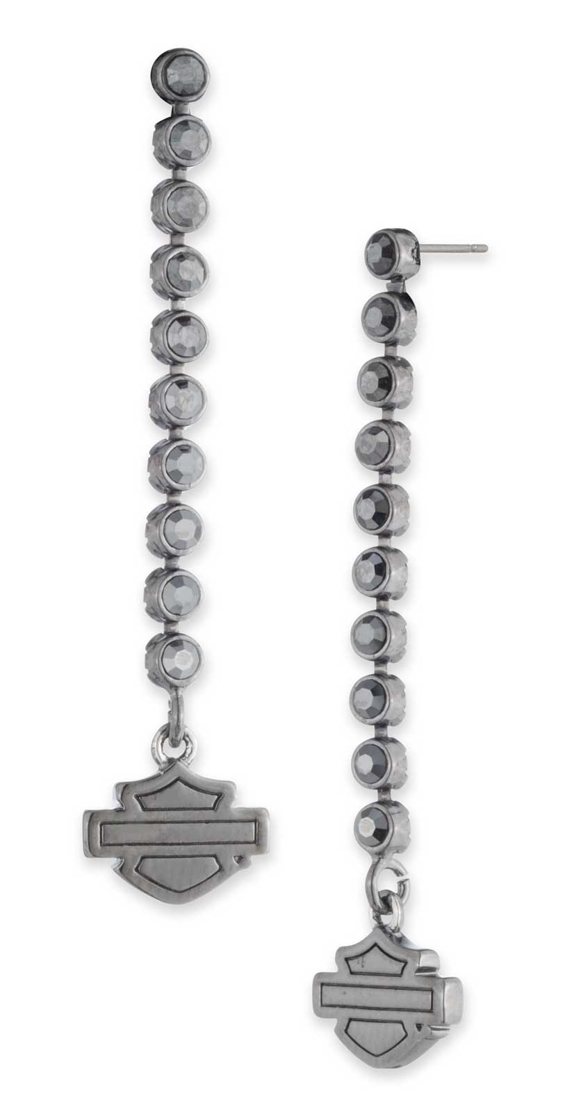 Harley-Davidson Women's Hematite Crystal Chain Bar & Shield Dangle Earrings - Wisconsin Harley-Davidson
