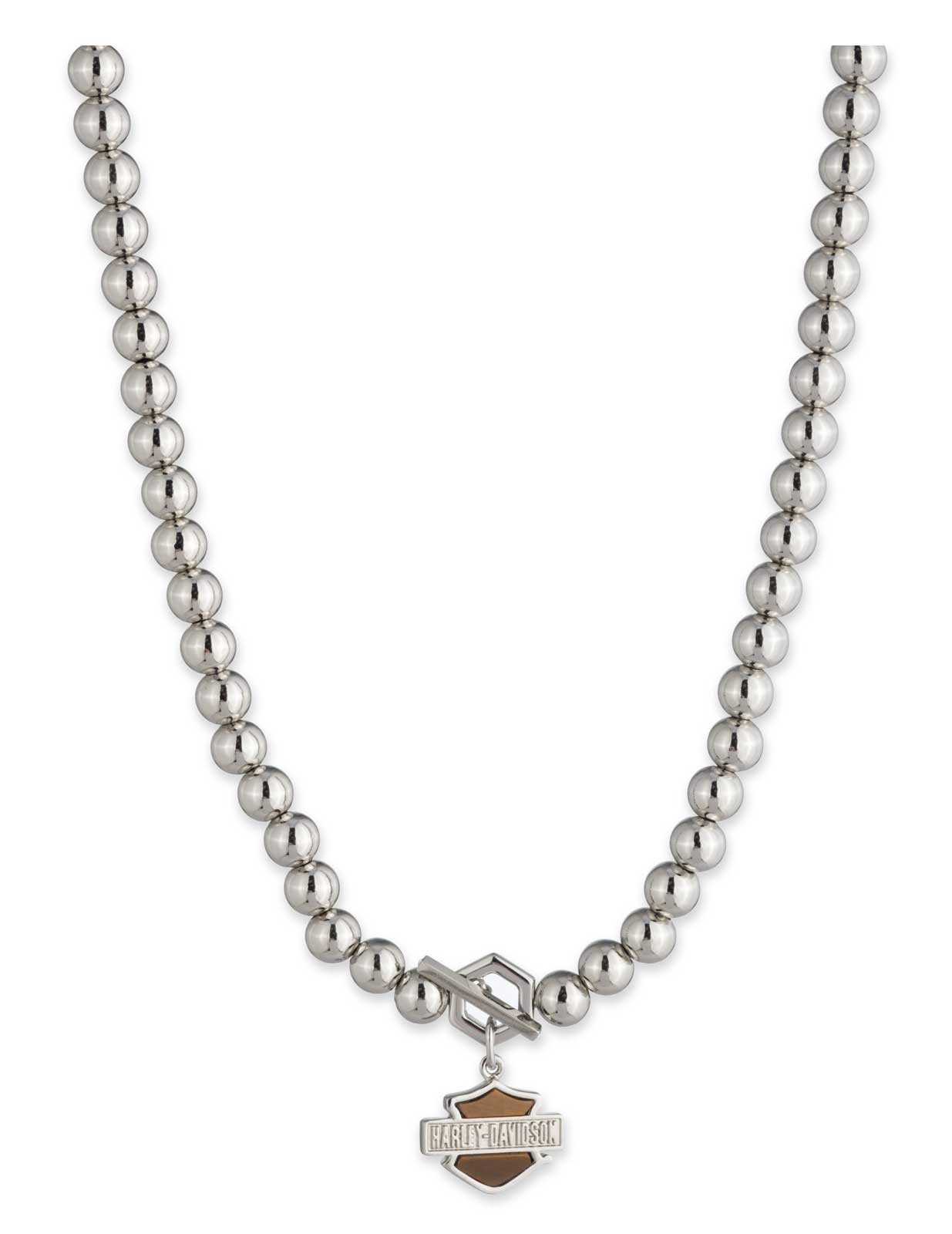 Harley-Davidson Women's 16 in. Bar & Shield Tiger Eye Beaded Toggle Necklace - Wisconsin Harley-Davidson