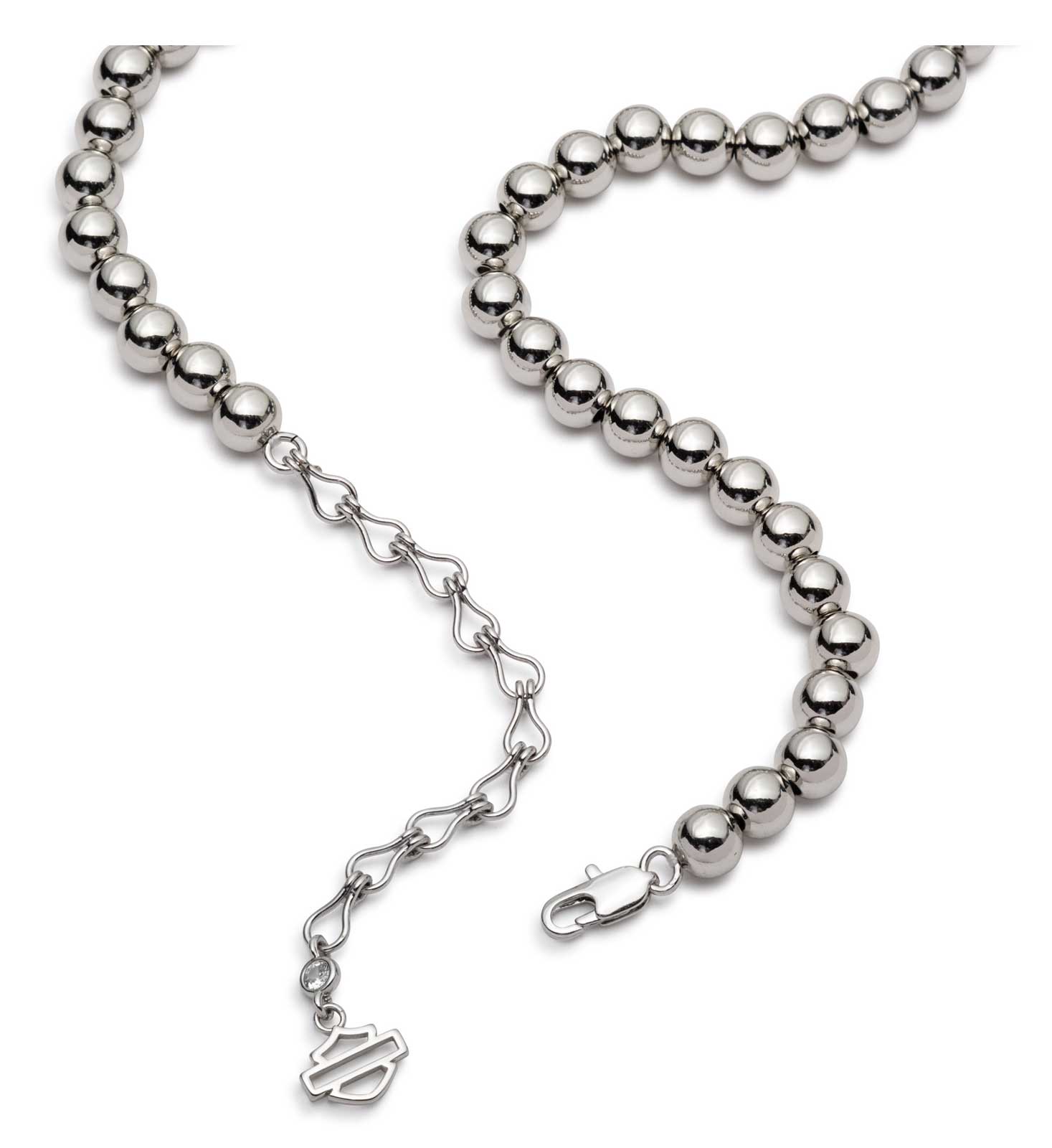 Harley-Davidson Women's 16 in. Bar & Shield Heart Beaded Toggle Necklace, Silver - No Hassle Returns at Wisconsin Harley