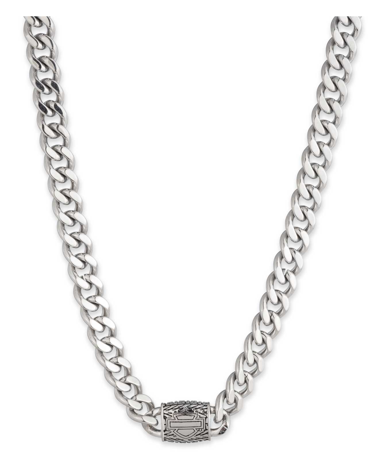 Harley-Davidson Men's 24 in. Textured Bar & Shield Necklace, Stainless Steel - Wisconsin Harley-Davidson