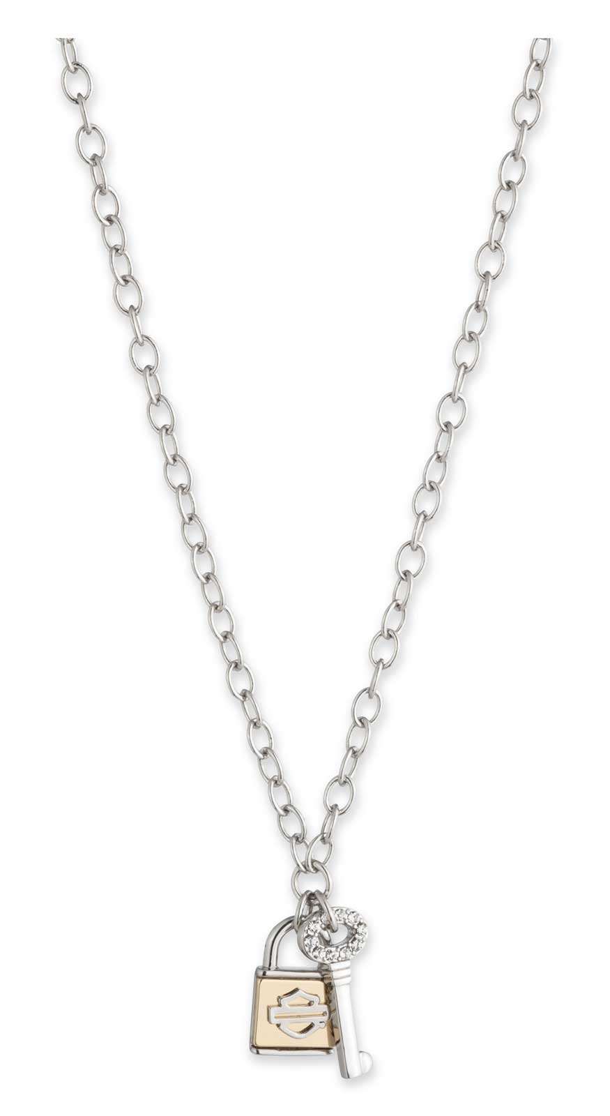 Harley-Davidson Women's 24 in. Two-Tone Lock & Key Chain Necklace, Brass - Wisconsin Harley-Davidson