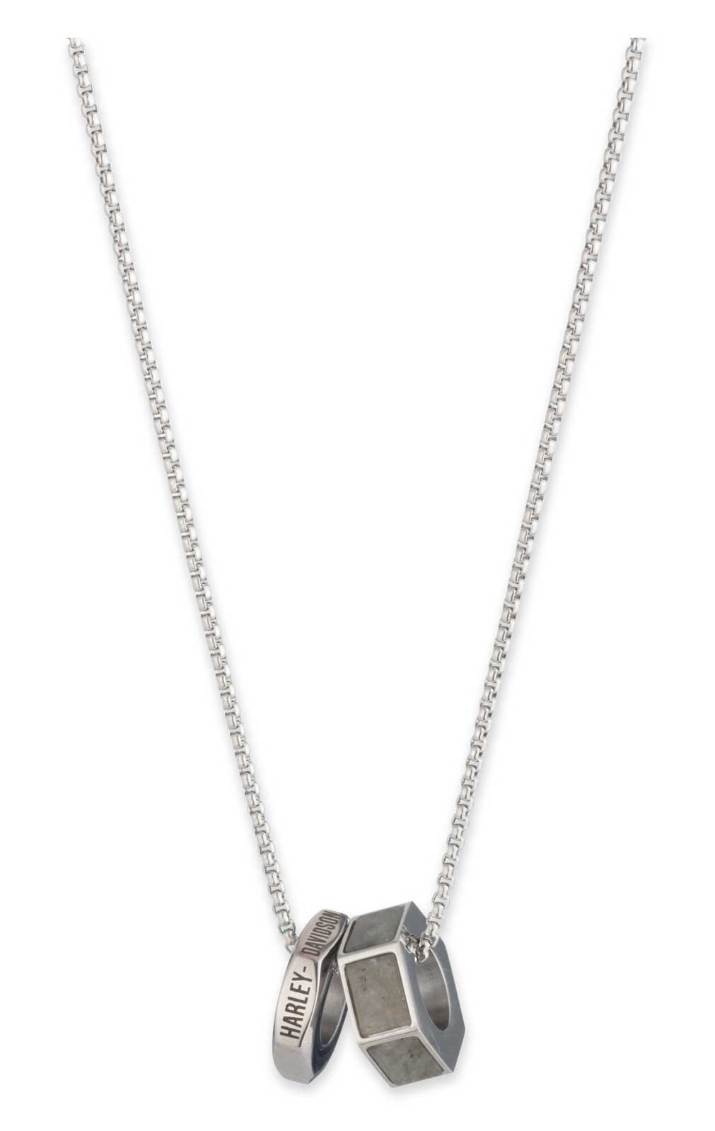 Harley-Davidson Men's 24 in. Double Hexagon Stone Charm Necklace, Silver Brass - Wisconsin Harley-Davidson