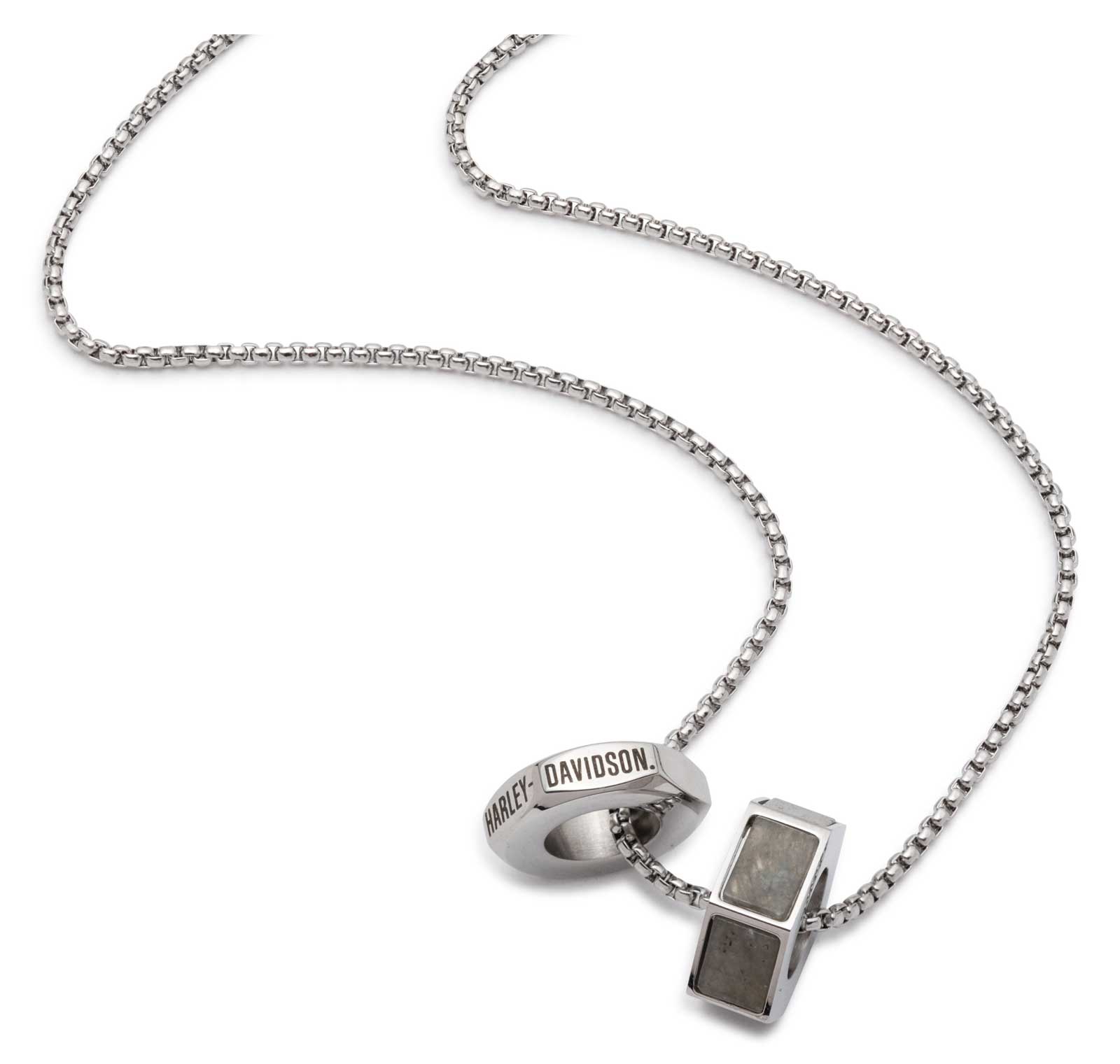 Harley-Davidson Free Shipping - Harley-Davidson Men's 24 in. Double Hexagon Stone Charm Necklace, Silver Brass - Free Shipping on many products plus Orders Over $99