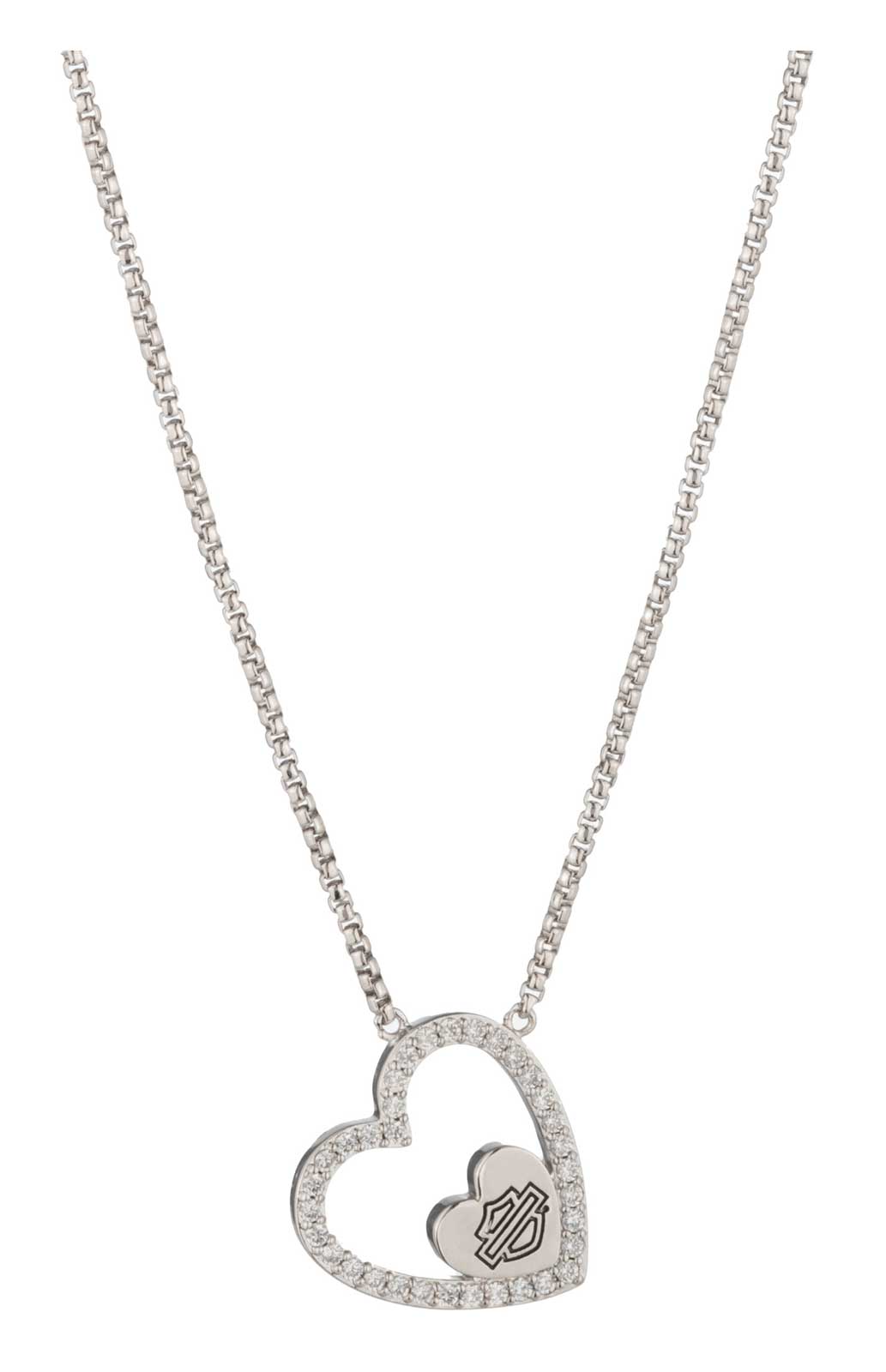 Harley-Davidson Women's 16 in. Bar & Shield Crystal Open Heart Chain Necklace - Wisconsin Harley-Davidson