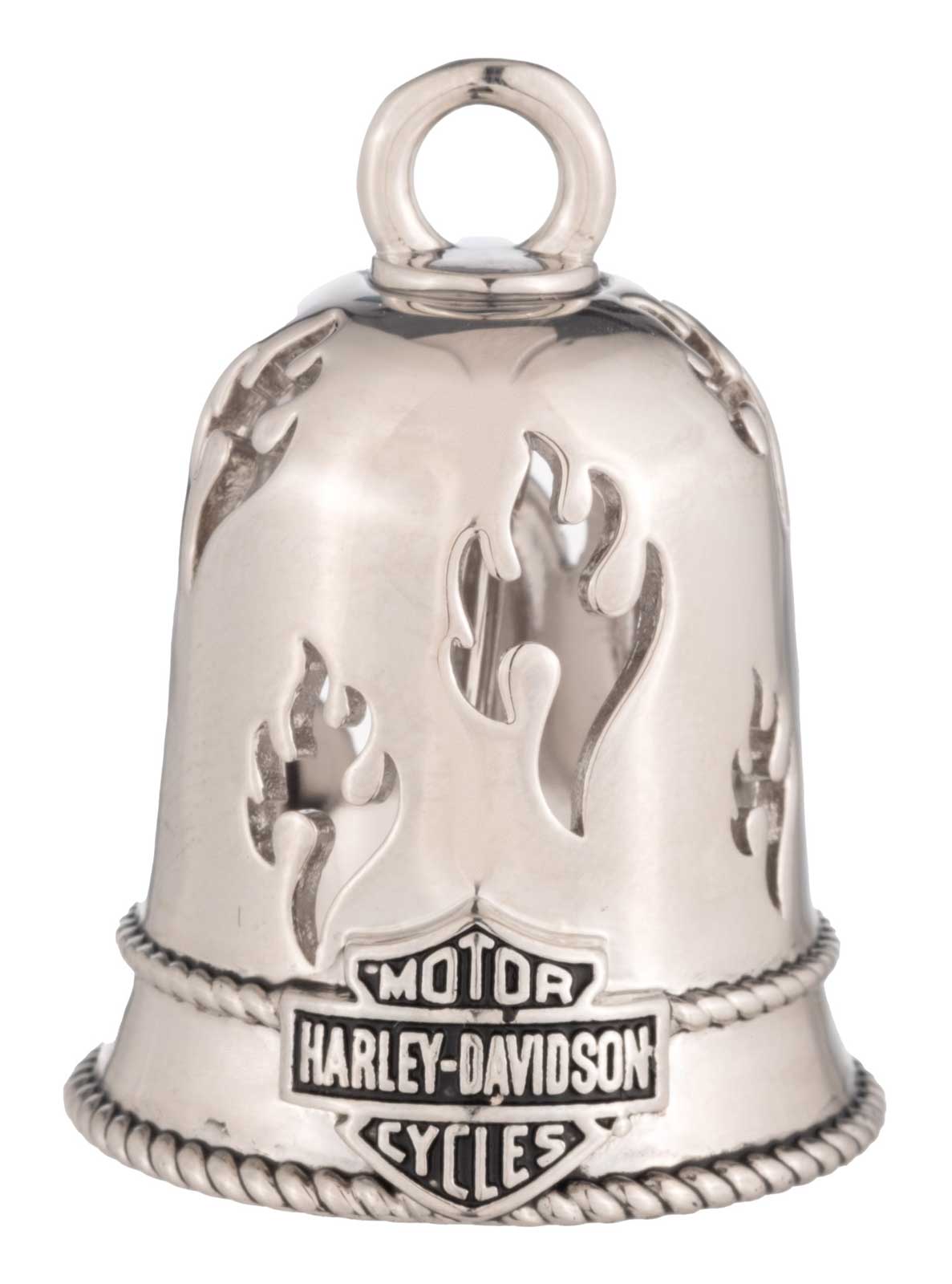 Harley-Davidson Bar & Shield Flames Cut Outs Metal Ride Bell, Silver Finish - Wisconsin Harley-Davidson