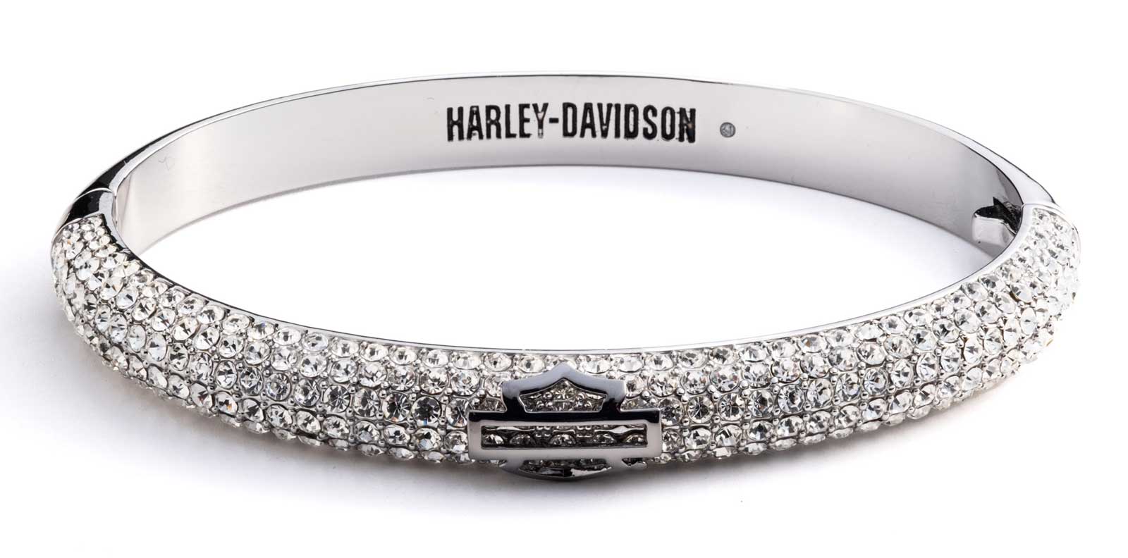 Harley-Davidson Women's Bar & Shield Crystal Bling Bangle Bracelet, Silver - Wisconsin Harley-Davidson