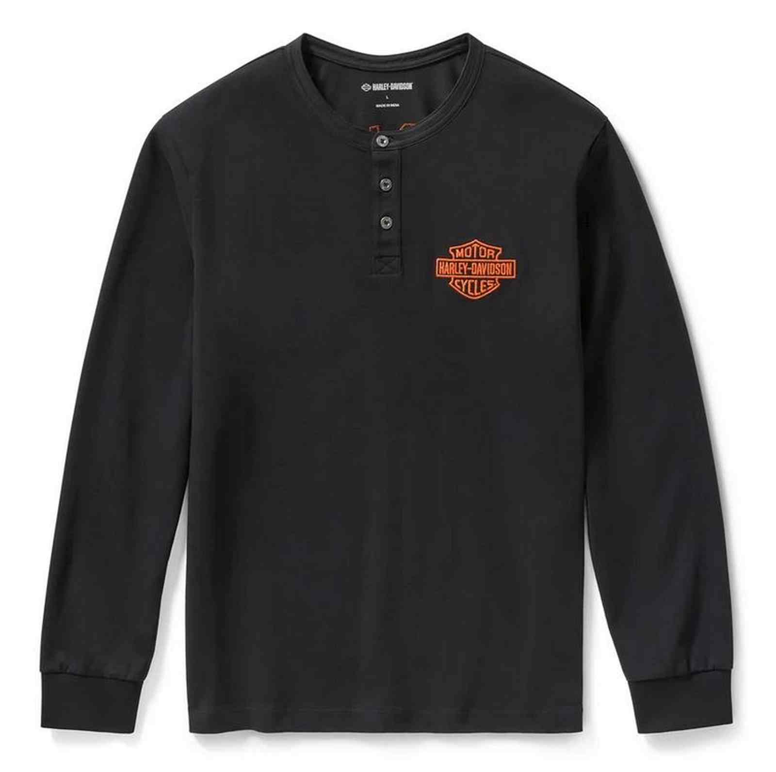 Harley-Davidson Men's Racer Font Long Sleeve Henley Shirt, Black 96798-25VM - Wisconsin Harley-Davidson