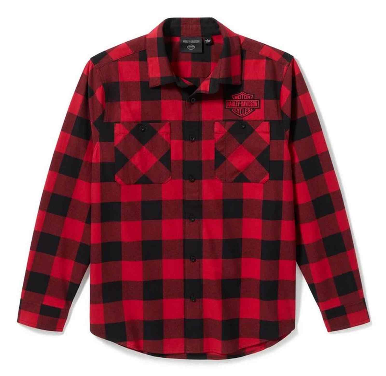 Harley-Davidson Men's Bar & Shield Buffalo Check Flannel Shirt, Red 96801-25VM - Wisconsin Harley-Davidson