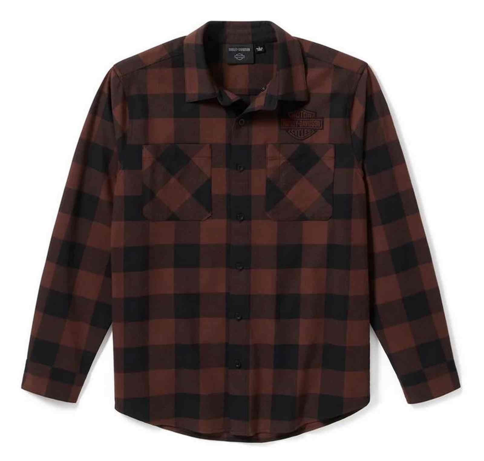 Harley-Davidson Men's Bar & Shield Buffalo Check Flannel Shirt, Brown 96733-25VM - Wisconsin Harley-Davidson