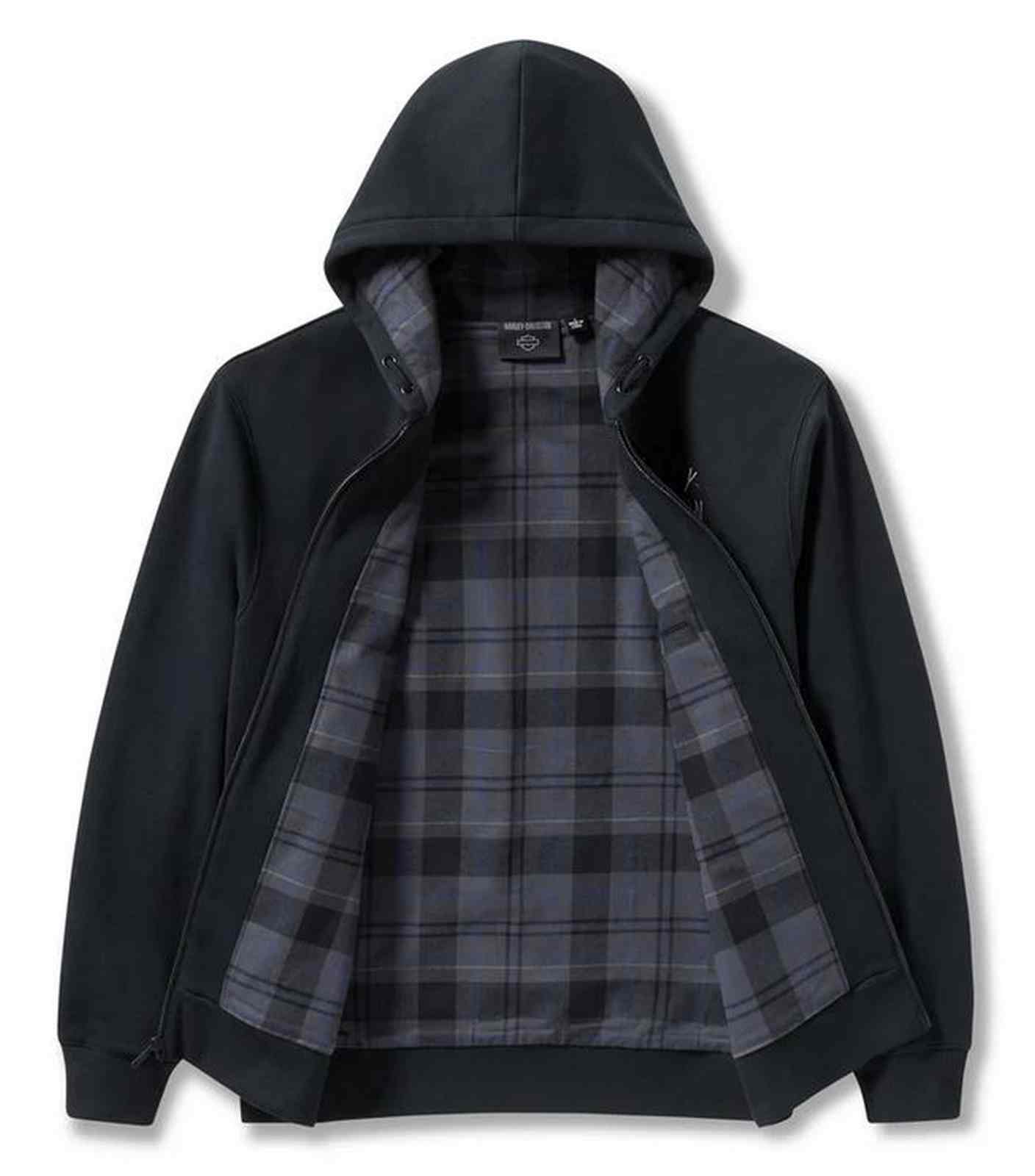 Harley-Davidson® Men's Plaid Lined Zip Front Hoodie, Black 96783