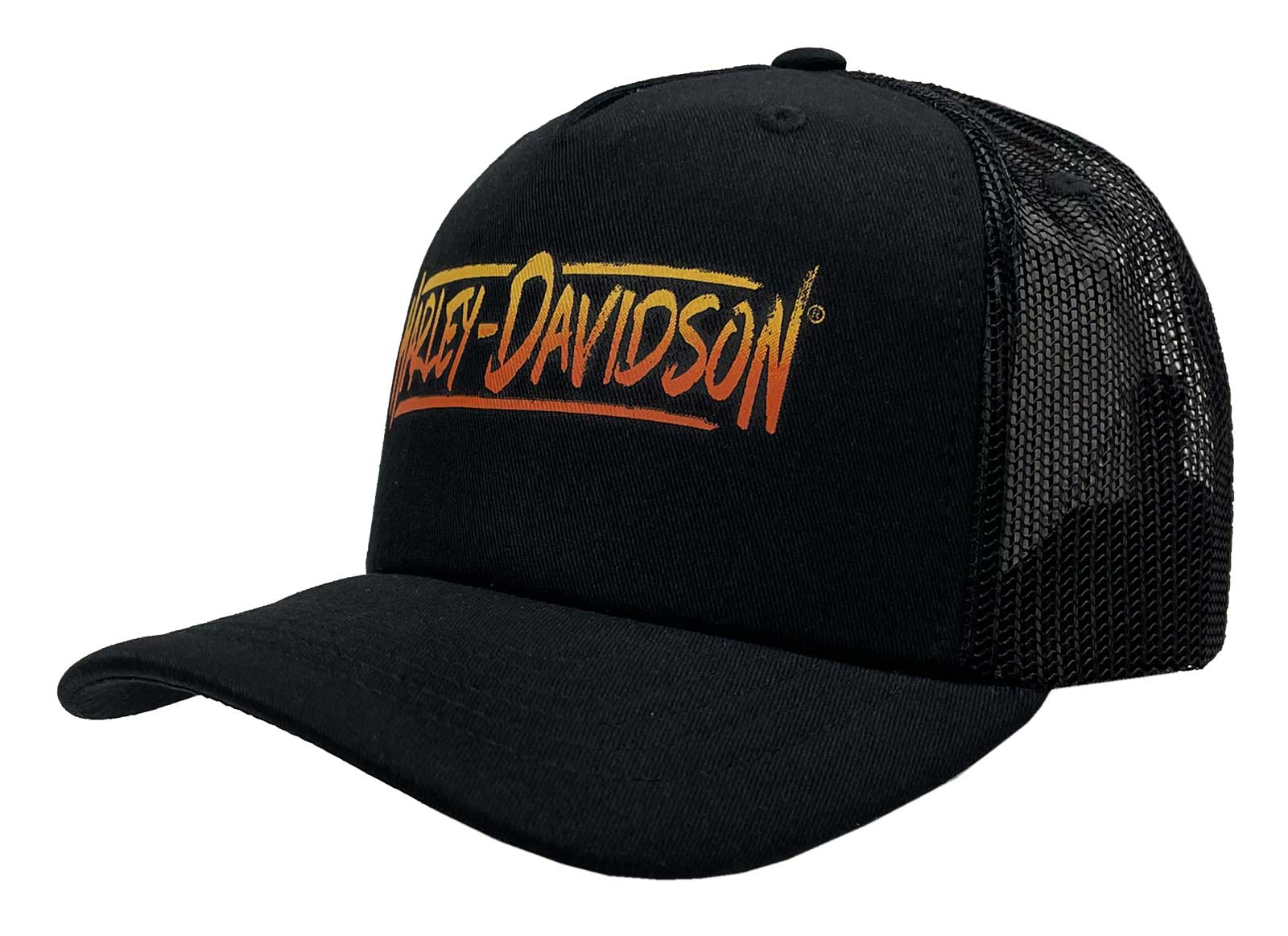 Harley-Davidson Men's Stretched Snapback Mesh Curved Bill Trucker Hat, Black - Wisconsin Harley-Davidson