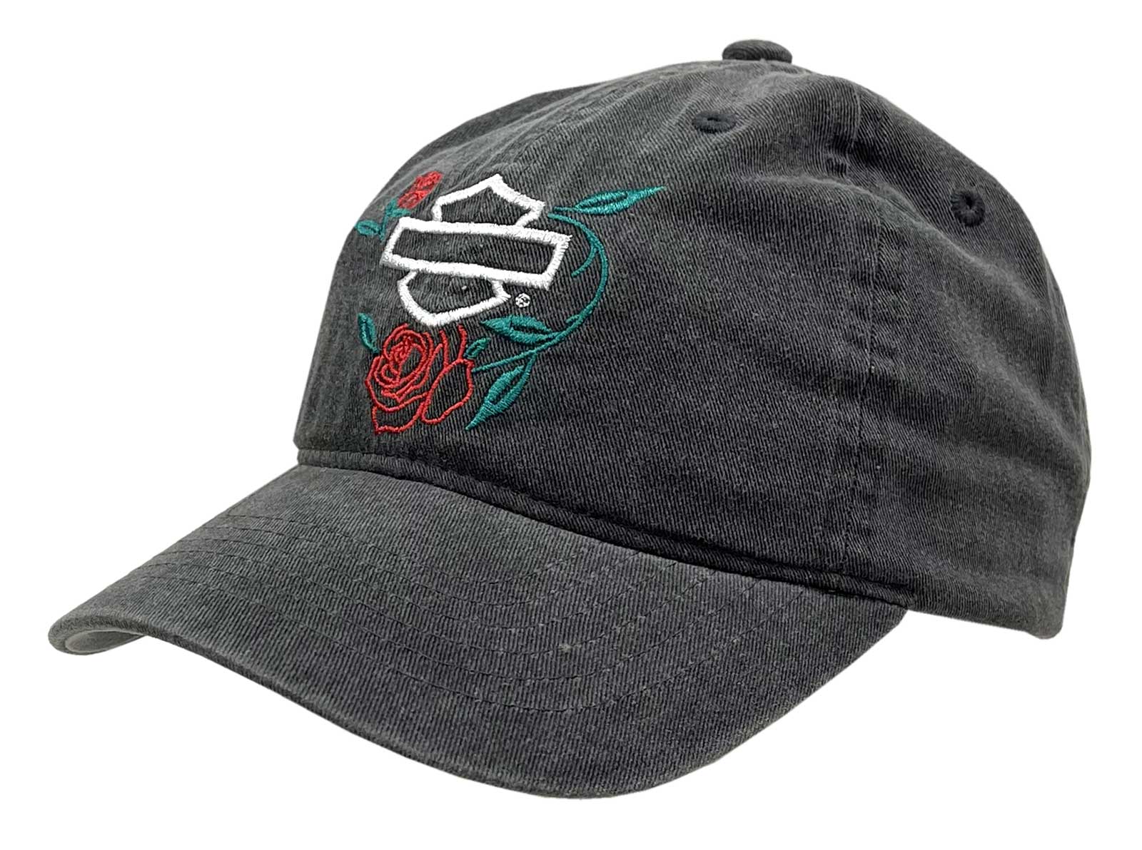 Harley-Davidson Women's Thicket B&S Roses Adjustable Curved Bill Dad Hat, Black - Wisconsin Harley-Davidson