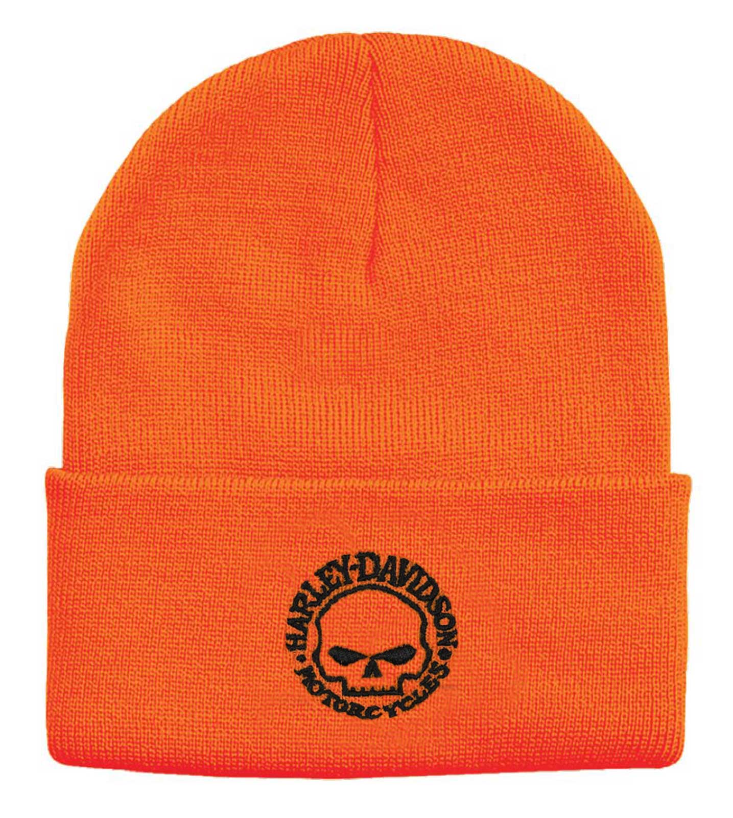 Harley-Davidson Men's Embroidered Willie G Skull Cuffed Beanie Hat - Orange - Wisconsin Harley-Davidson