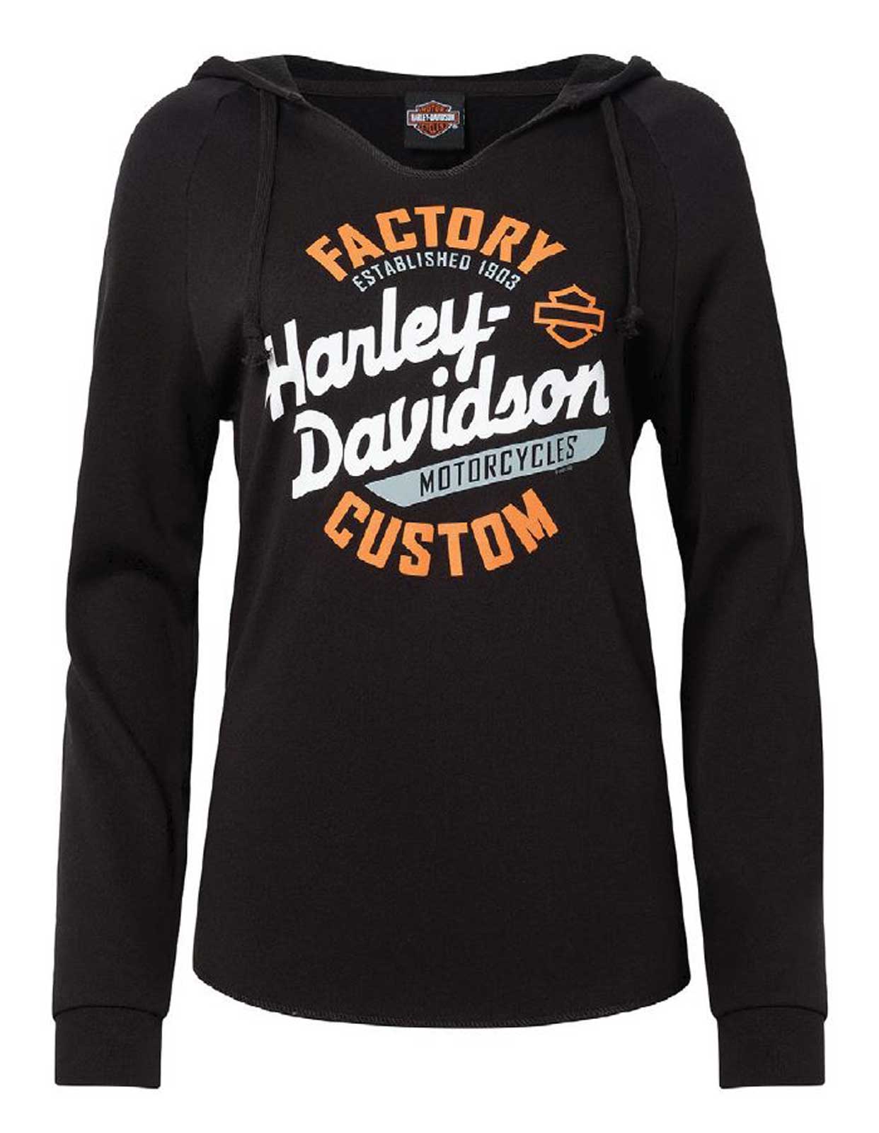 Harley-Davidson Women's Compel Raw-Edge High-Low Pullover Hoodie, Black - Wisconsin Harley-Davidson