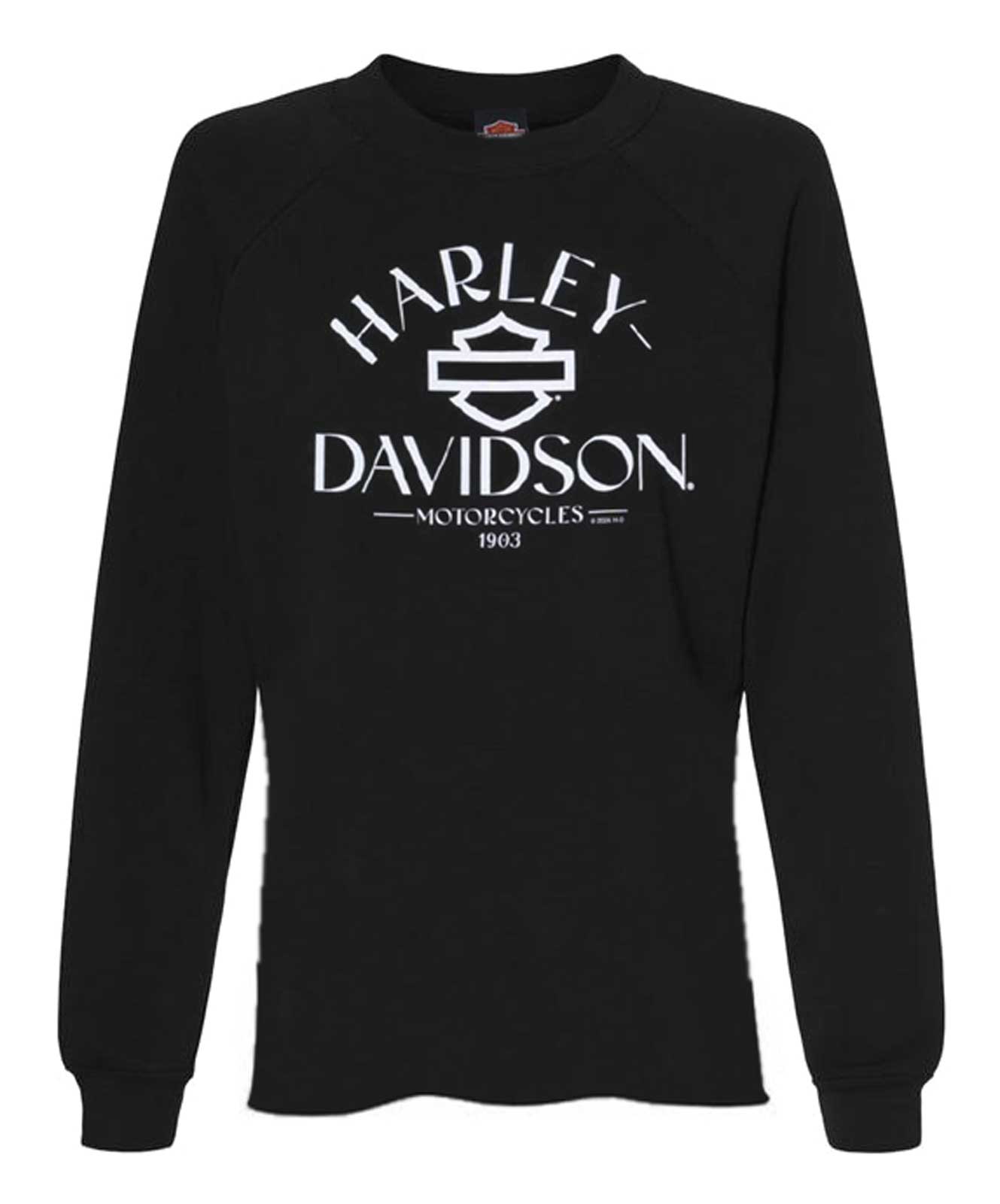 Harley-Davidson Women's Eclipsed Crew-Neck Fleece Pullover Sweatshirt, Black - Wisconsin Harley-Davidson