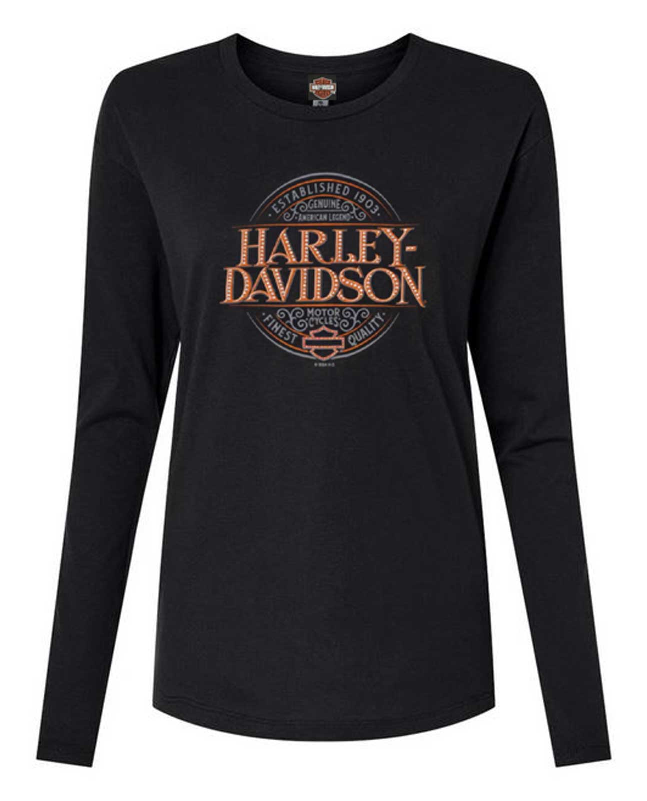 Harley-Davidson Women's Embellished Cherish Long Sleeve Round Neck Shirt, Black - Wisconsin Harley-Davidson