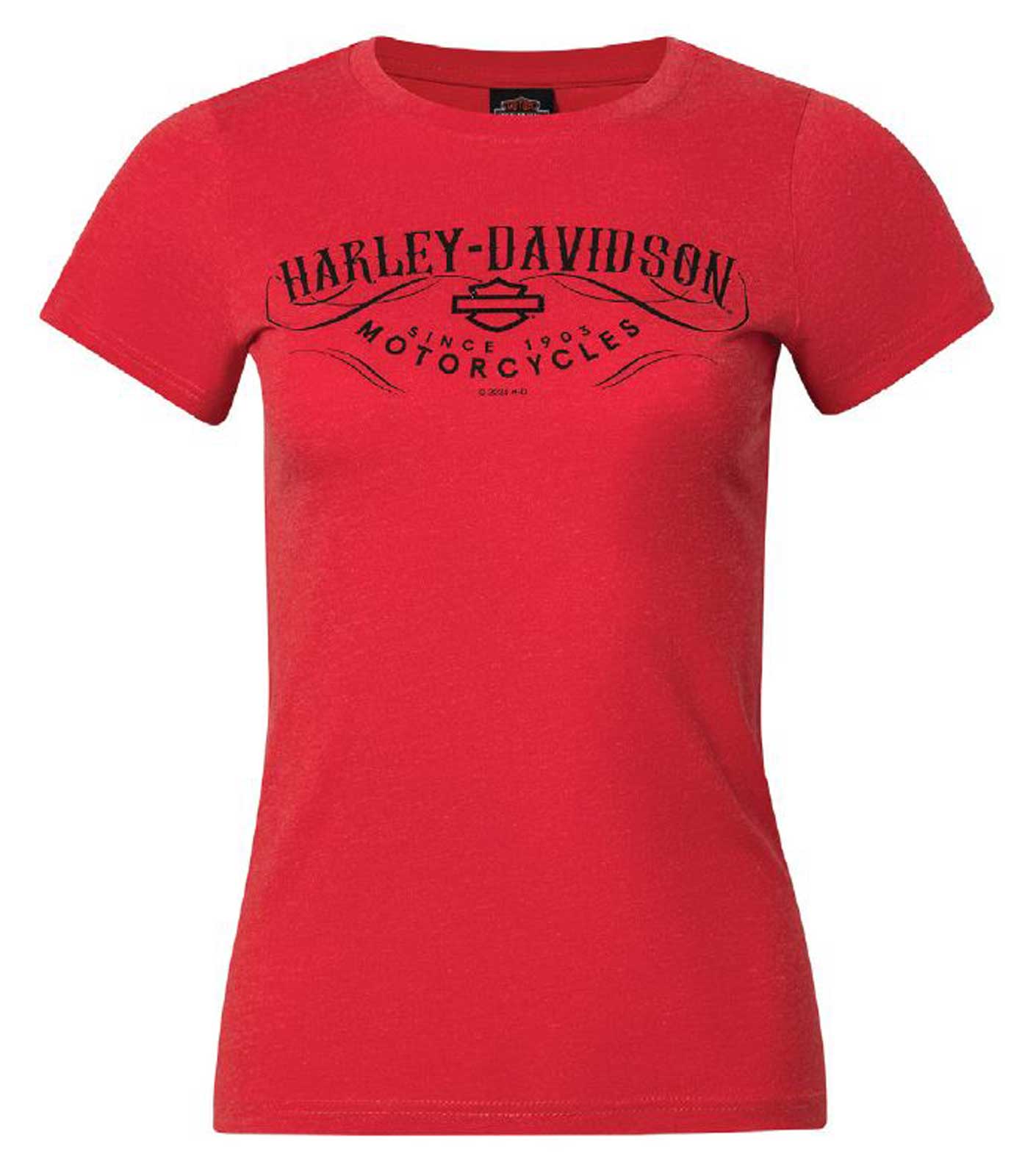 Harley-Davidson Women's Embellished Decor Crew-Neck Short Sleeve Tee, Red - Wisconsin Harley-Davidson