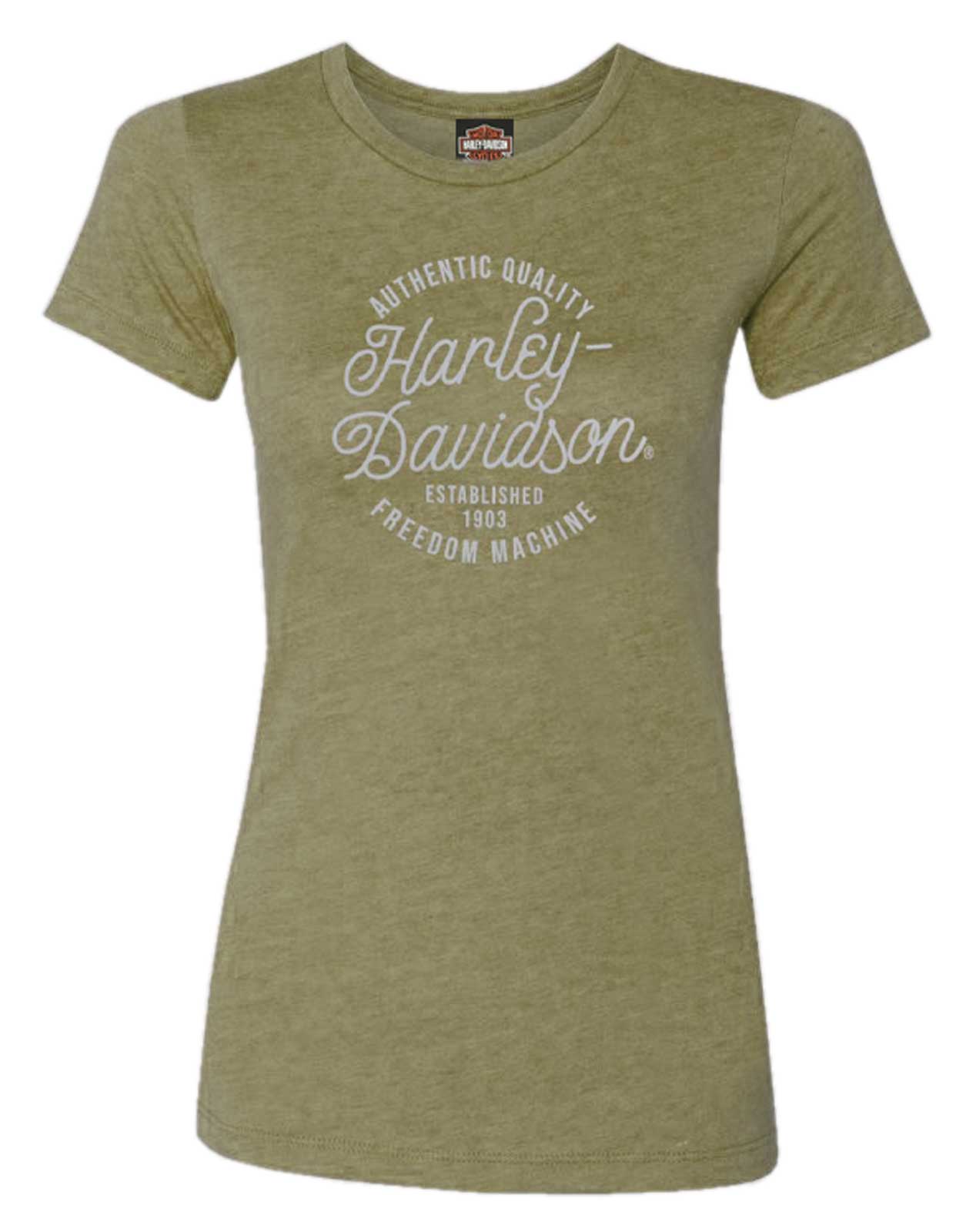 Harley-Davidson Womens Emit Scoop Neck Short Sleeve Poly-Blend Tee, Olive Green - Wisconsin Harley-Davidson