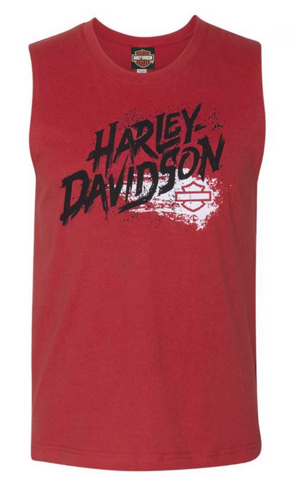 Harley-Davidson Men's Frenzy Sleeveless Crew-Neck Cotton Muscle Shirt, Red - Wisconsin Harley-Davidson
