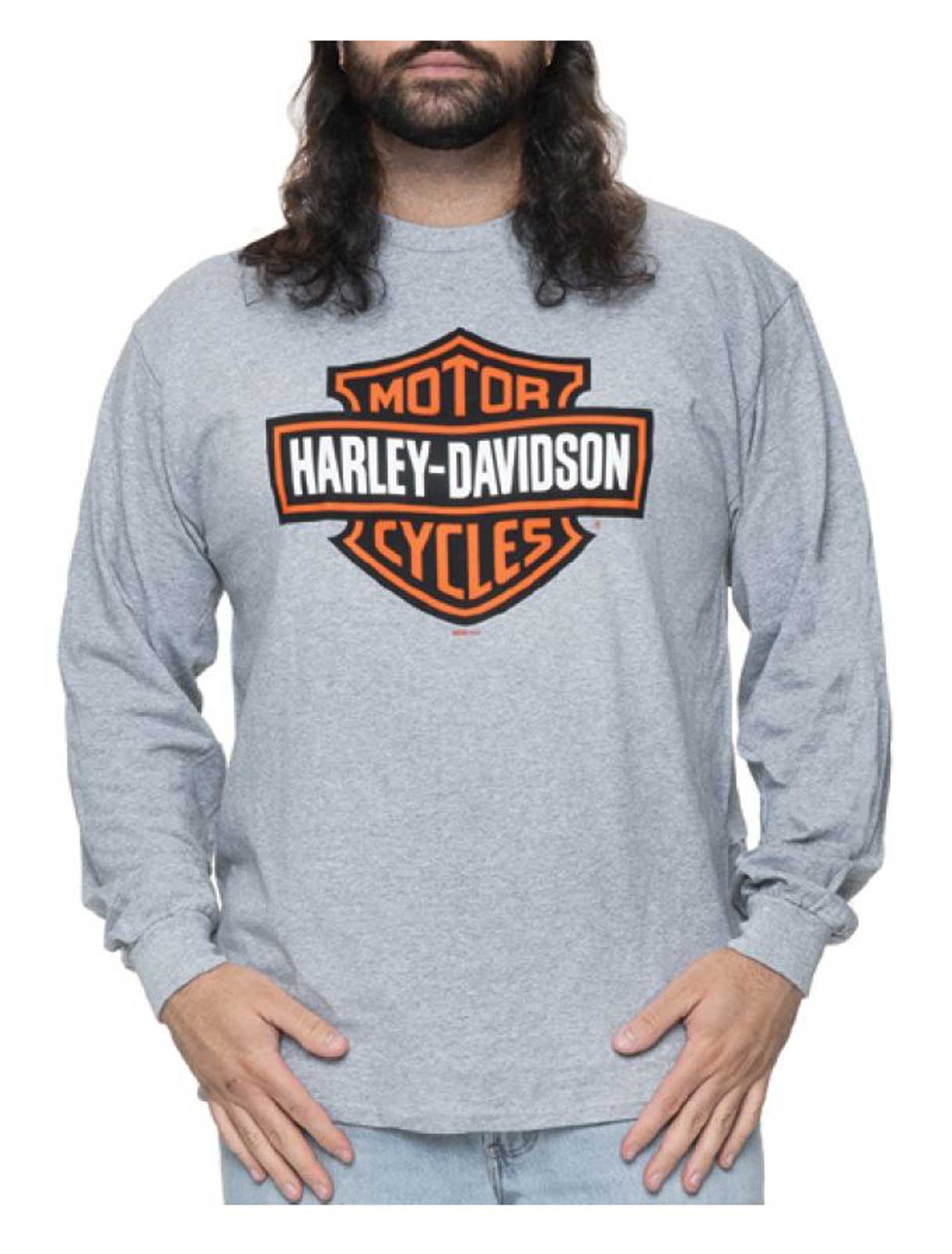 Harley-Davidson Men's Bar & Shield Logo Long Sleeve Crew Shirt, Sport Gray - Wisconsin Harley-Davidson
