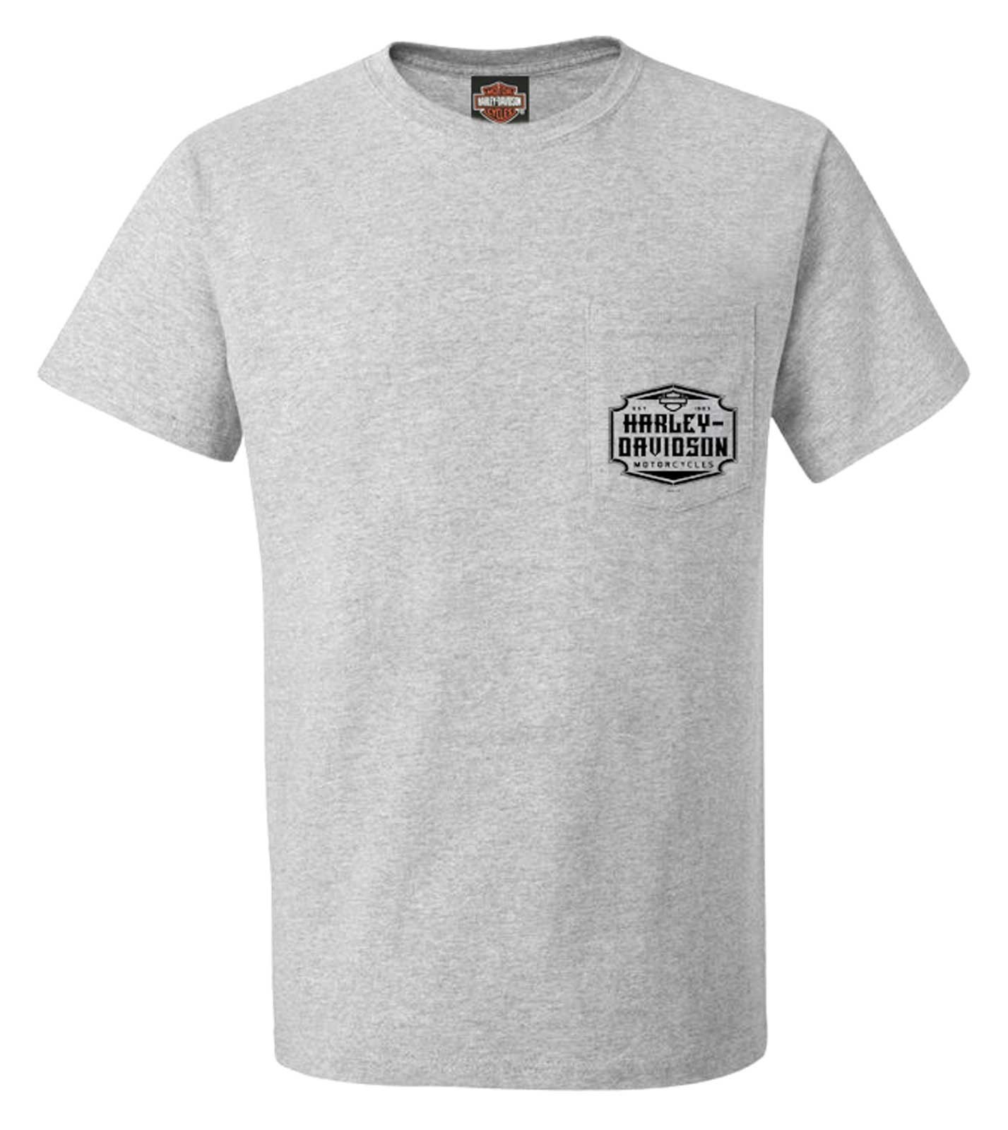 Harley-Davidson Men's Artful Shield Short Sleeve Chest Pocket Tee, Sport Gray - Wisconsin Harley-Davidson