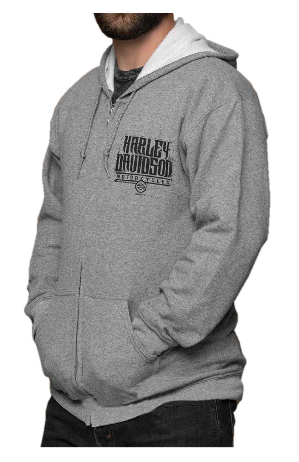 Harley-Davidson Men's Loot Zip-Up Poly-Blend Hoodie Sweatshirt, Graphite Heather - Wisconsin Harley-Davidson
