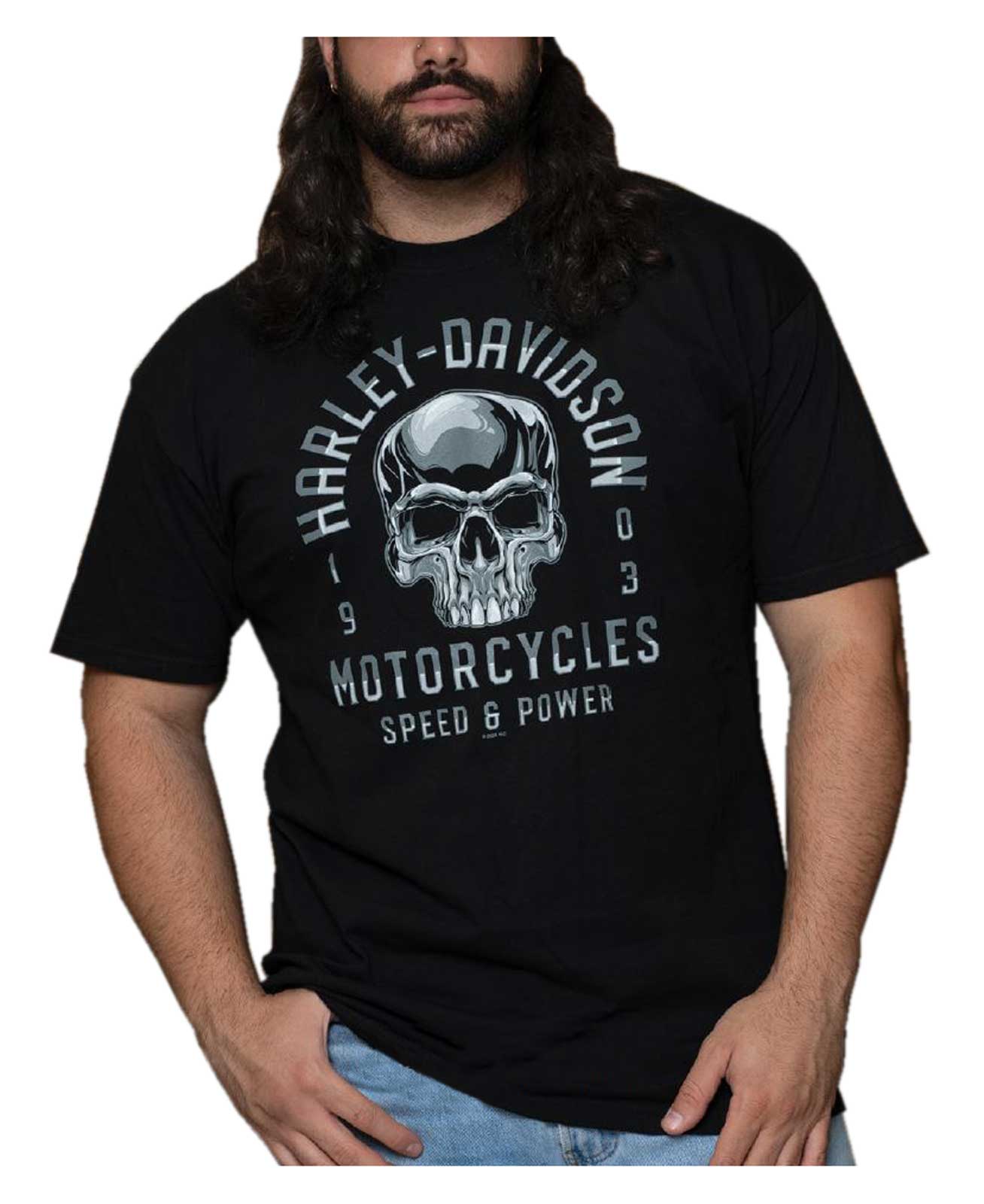 Harley-Davidson Men's Chrome Life Skeleton Short Sleeve Cotton T-Shirt, Black - Wisconsin Harley-Davidson