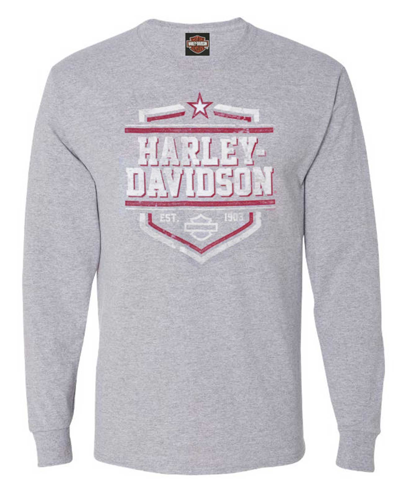 Harley-Davidson Men's Cowboys Long Sleeve Crew-Neck Shirt, Sports Gray - Wisconsin Harley-Davidson