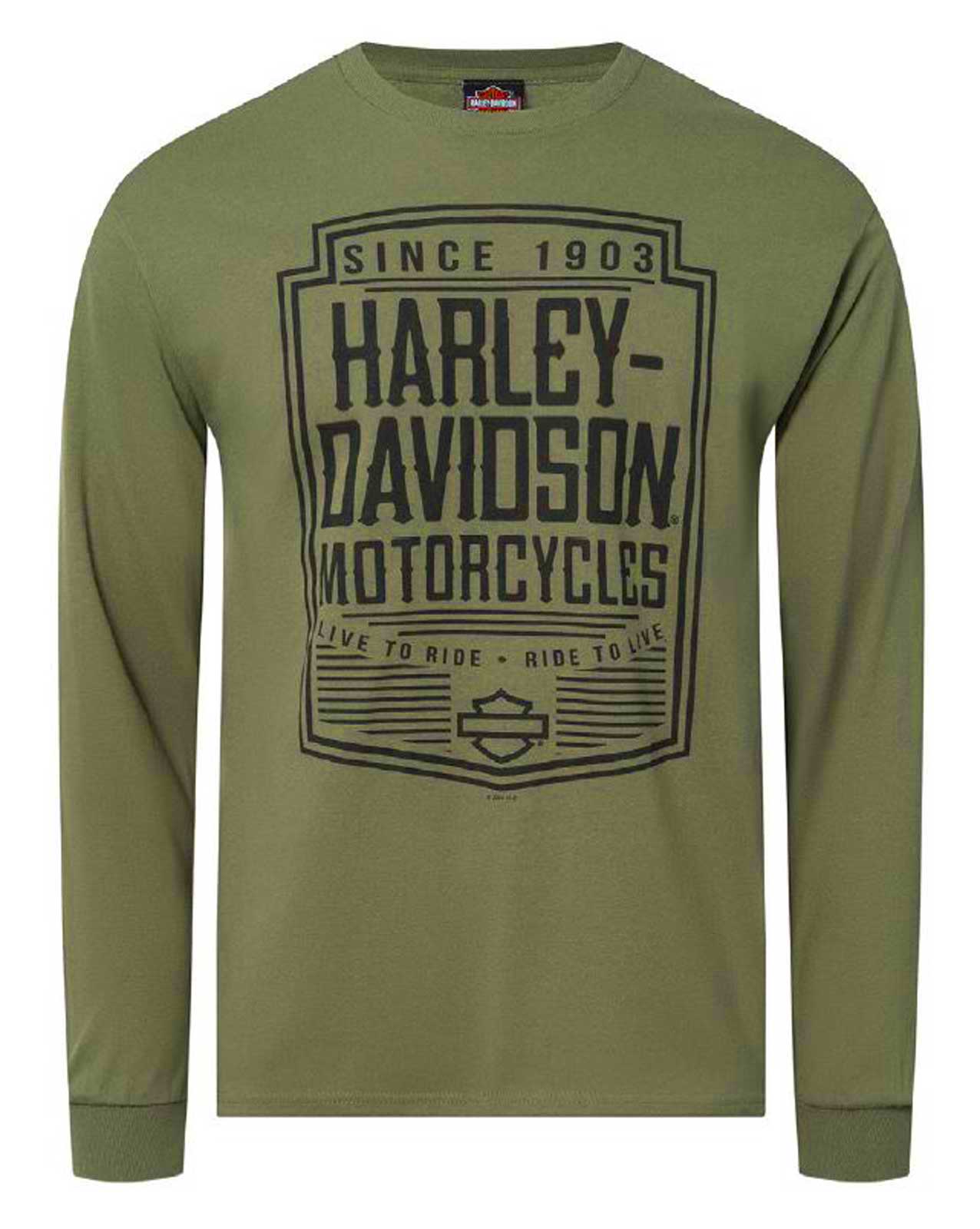 Harley-Davidson Men's Outburst Long Sleeve Cotton Crew-Neck Shirt, Green - Wisconsin Harley-Davidson