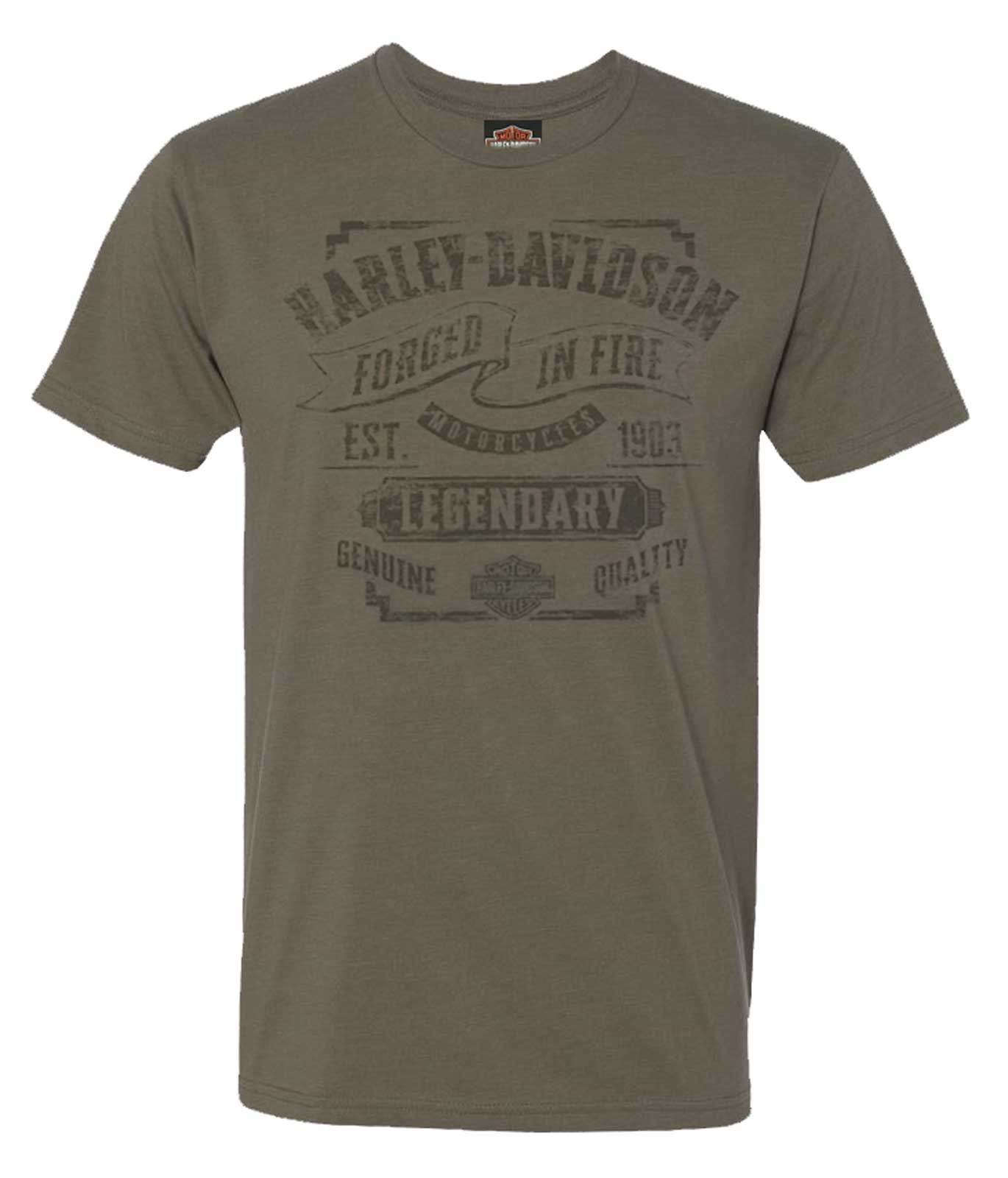 Harley-Davidson Men's Forged Distressed Cotton Short Sleeve T-Shirt, Olive Green - Wisconsin Harley-Davidson